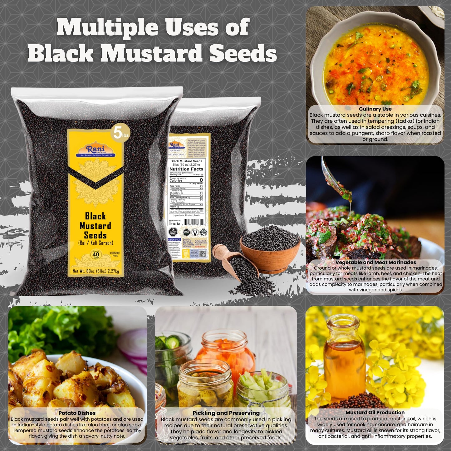Rani Black Mustard Seeds Whole Spice (Kali Rai) 80Oz (5Lbs) 2.27Kg Bulk ~ All Natural | Gluten Friendly | Non-Gmo | Vegan | Indi