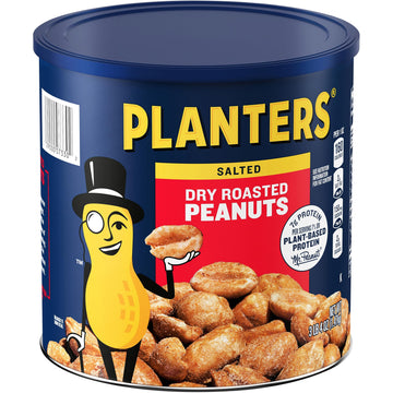PLANTERS Salted Dry Roasted Peanuts, Party Snacks, Plant Based Protein, 52 Oz Cannister