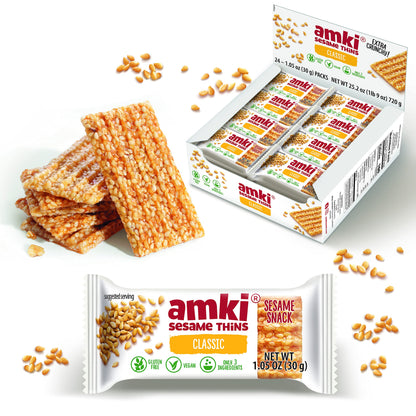 Amki Sesame Thins Classic (Sesame Snaps), Gluten Free, Vegan, Delicious, Crunchy, Sensibly Sweet Snacks. 24 Pack, 720g