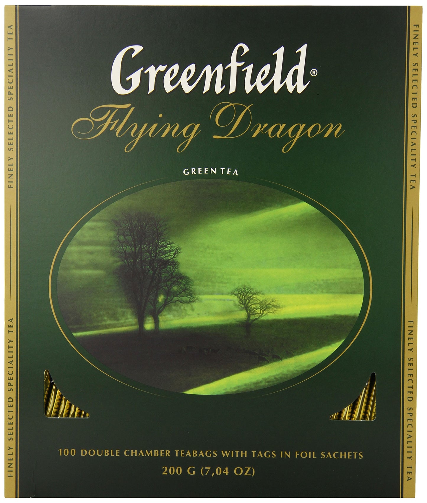 Greenfield Flying Dragon Green Tea Collection Finely Selected Speciality Tea 100 Double Chamber Teabags With Tags In Foil Sachets