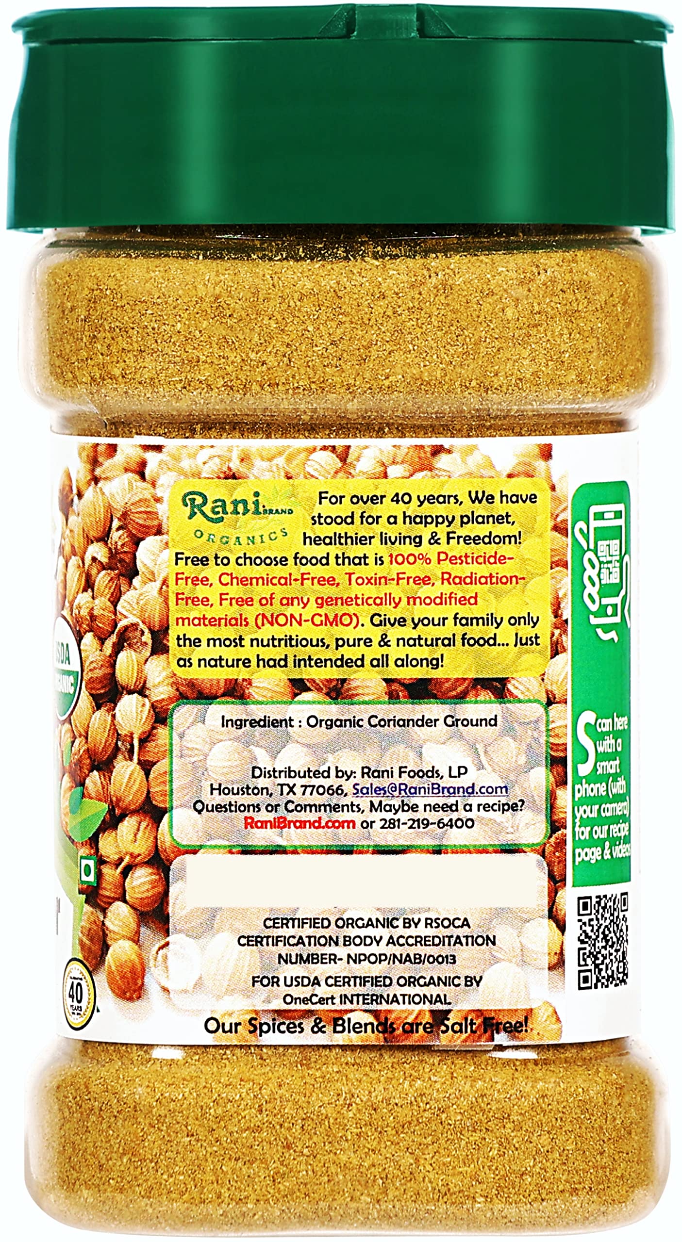Rani Organic Coriander Powder (Dhania Powder 2.5Oz (70G) Pet Jar ~ All Natural | Vegan | Gluten Friendly | Non-Gmo | Indian Origin | Usda Certified Organic