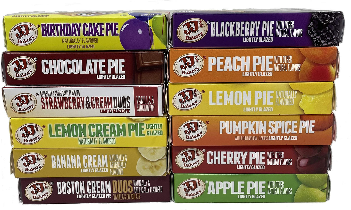 JJ s Bakery Snack Pie Variety Pack - Fresh Baked Fruit Pies Apple, Cherry, Chocolate, Lemon, Peach, Pie Crust Nut-Free Individu