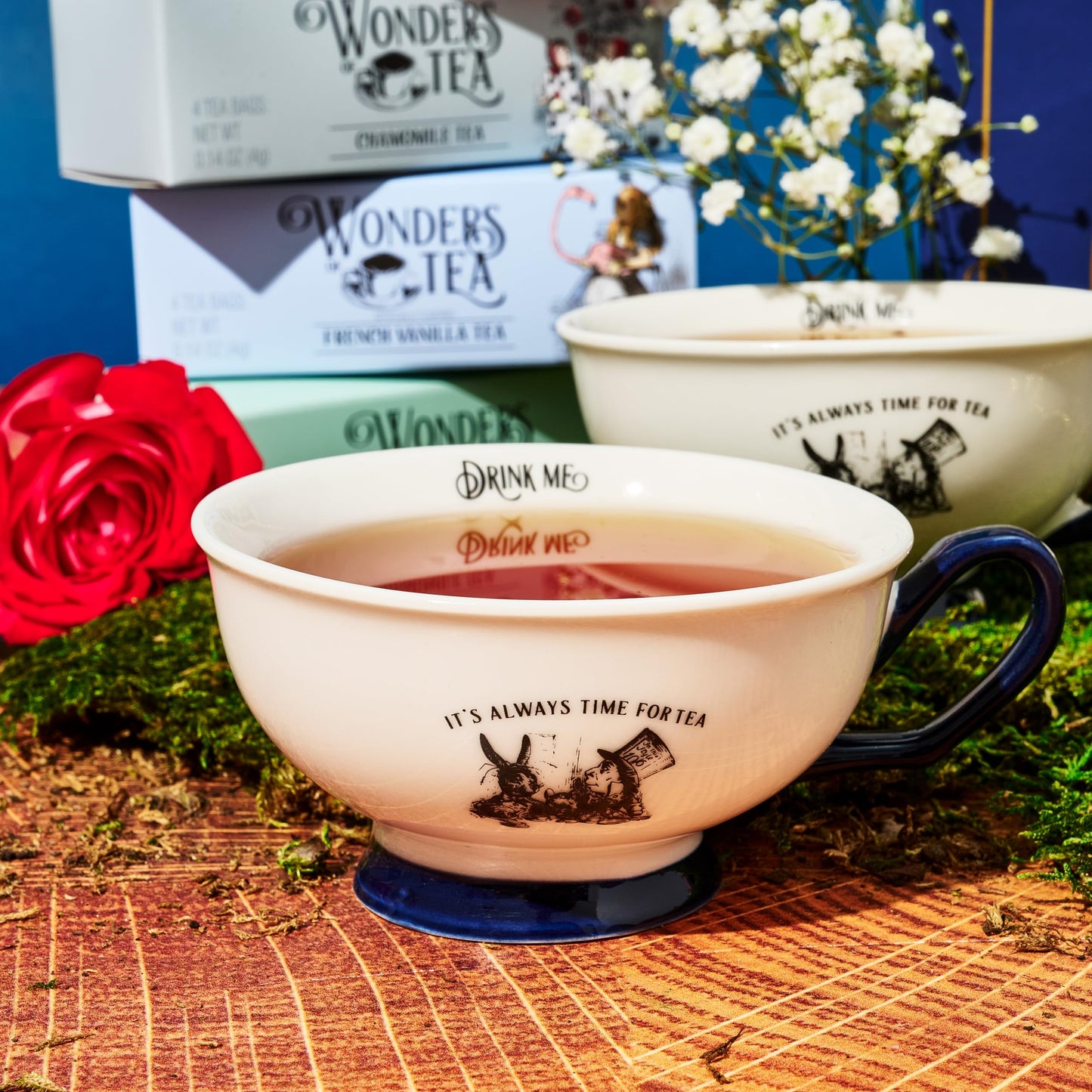 Alice’S Adventures In Wonderland Tea Assortment Gift Set, Includes 2 Ceramic Cups And 32 Tea Bags Of Herbal, Black, And Green Tea In Whimsical Book-Shaped Packaging, Set Of 34