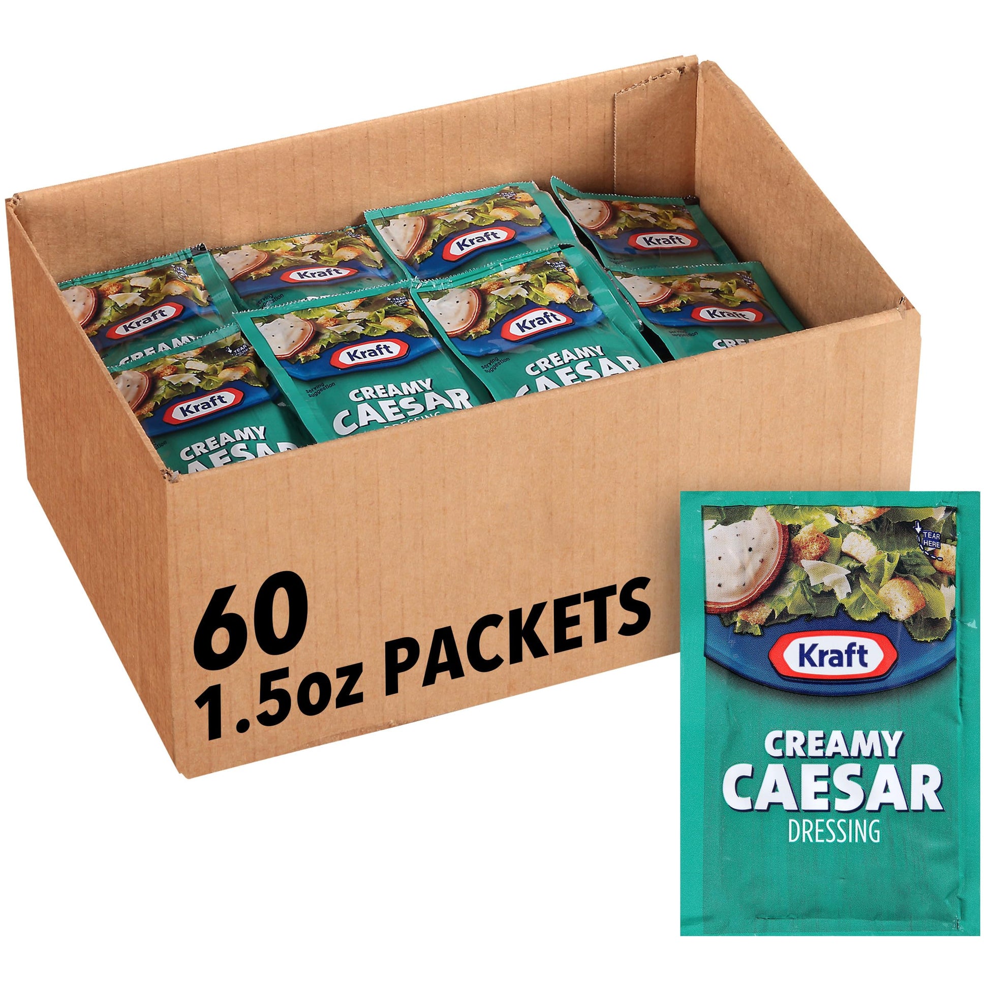 Kraft Signature Creamy Caesar Salad Dressing Single Serve Packet (1.5 oz Packets, Pack of 60)