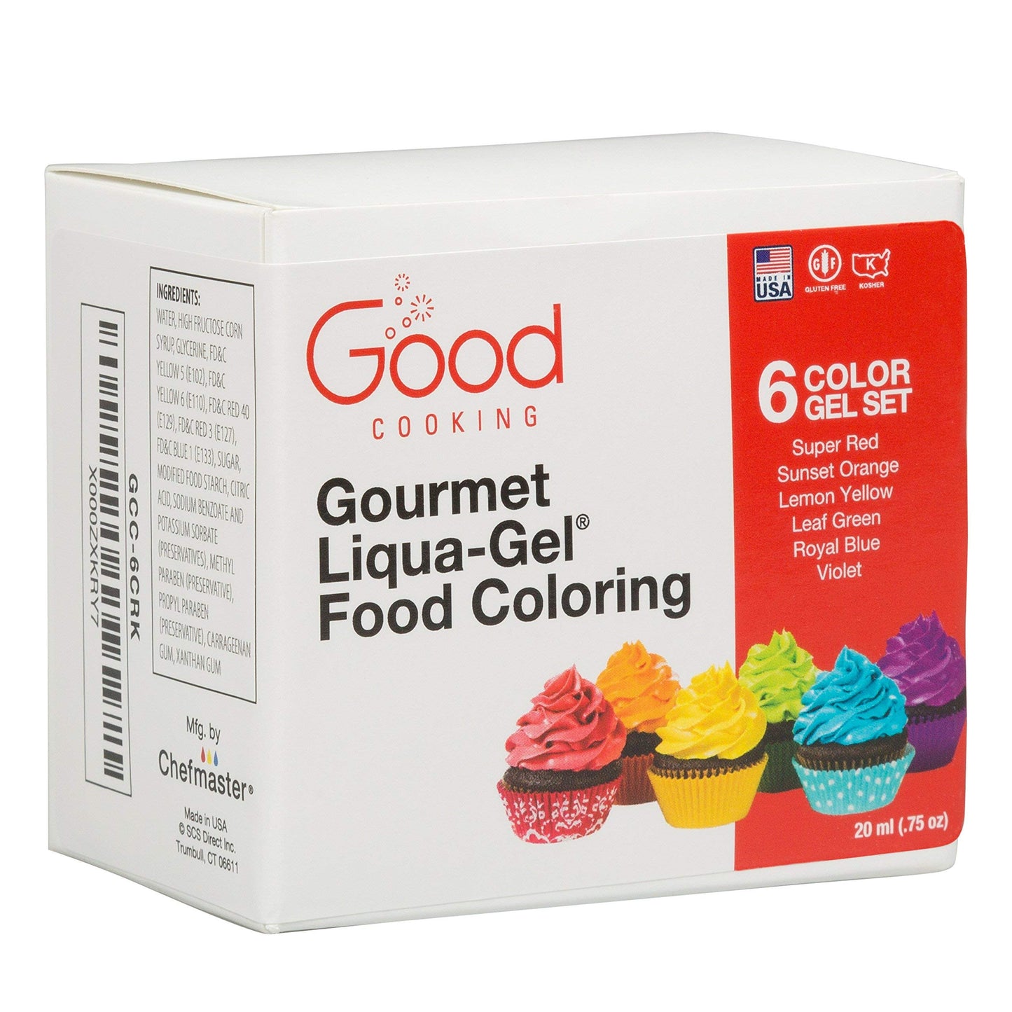 Food Coloring Liqua-Gel 6 PK Rainbow Kit in .75 fl. oz. Bottles - Holidays, Baking, Decorating, Fondant, Frosting, Chocolate, Co