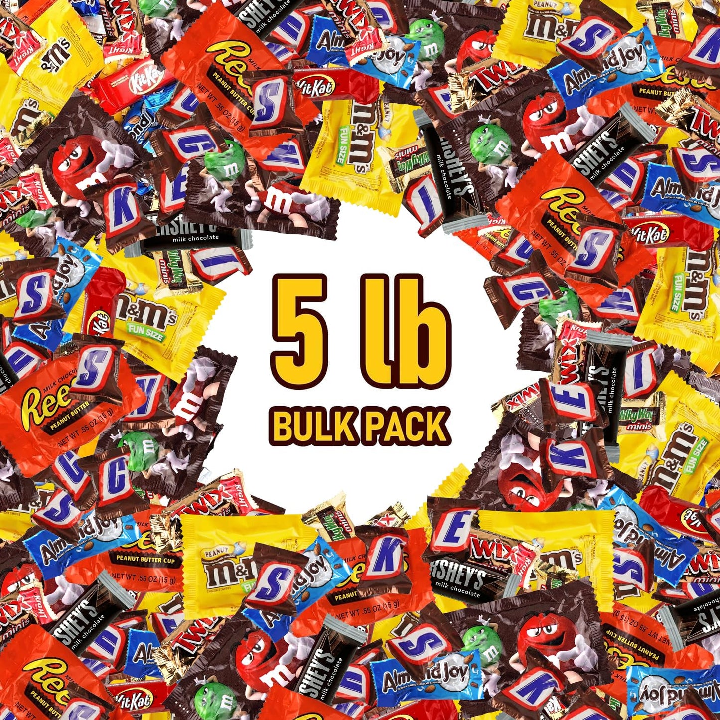 Assorted Chocolate Candy Mix - Individually Wrapped Milk  Dark  and White Chocolates - 5lb Bulk Variety Pack for Snacking  Sharing  and Gifting - Ideal for Home  Office  and Events