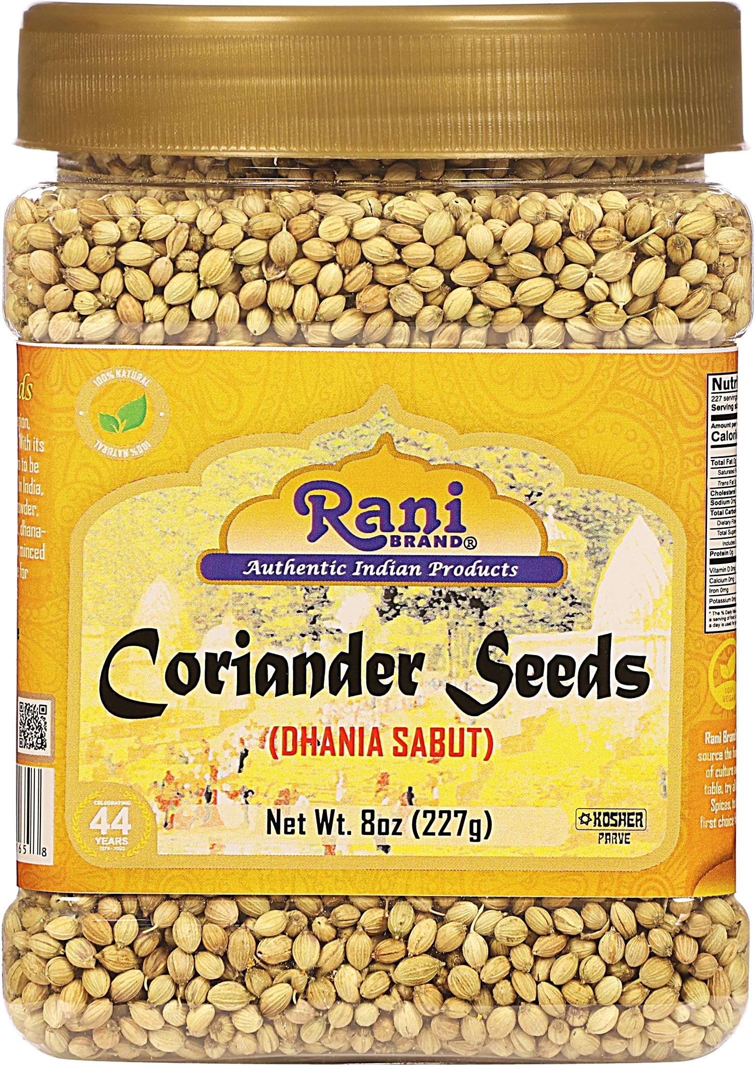 Rani Coriander (Dhania) Seeds Whole, Indian Spice 8Oz (227G) Pet Jar ~ All Natural | Gluten Friendly | Non-Gmo | Vegan | Indian Origin