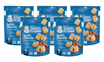 Gerber Snacks for Toddler Animal Crackers, Cinnamon Graham, Toddler Snack Baked with Whole Grains & Non-GMO Ingredients, 6 Ounce