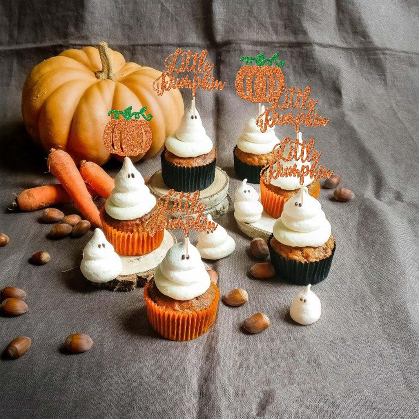 24 Pcs Little Pumpkin Cupcake Toppers Glitter Baby Shower Fall Theme Cupcake Picks Pumpkin Cupcake Decorations For Thanksgiving