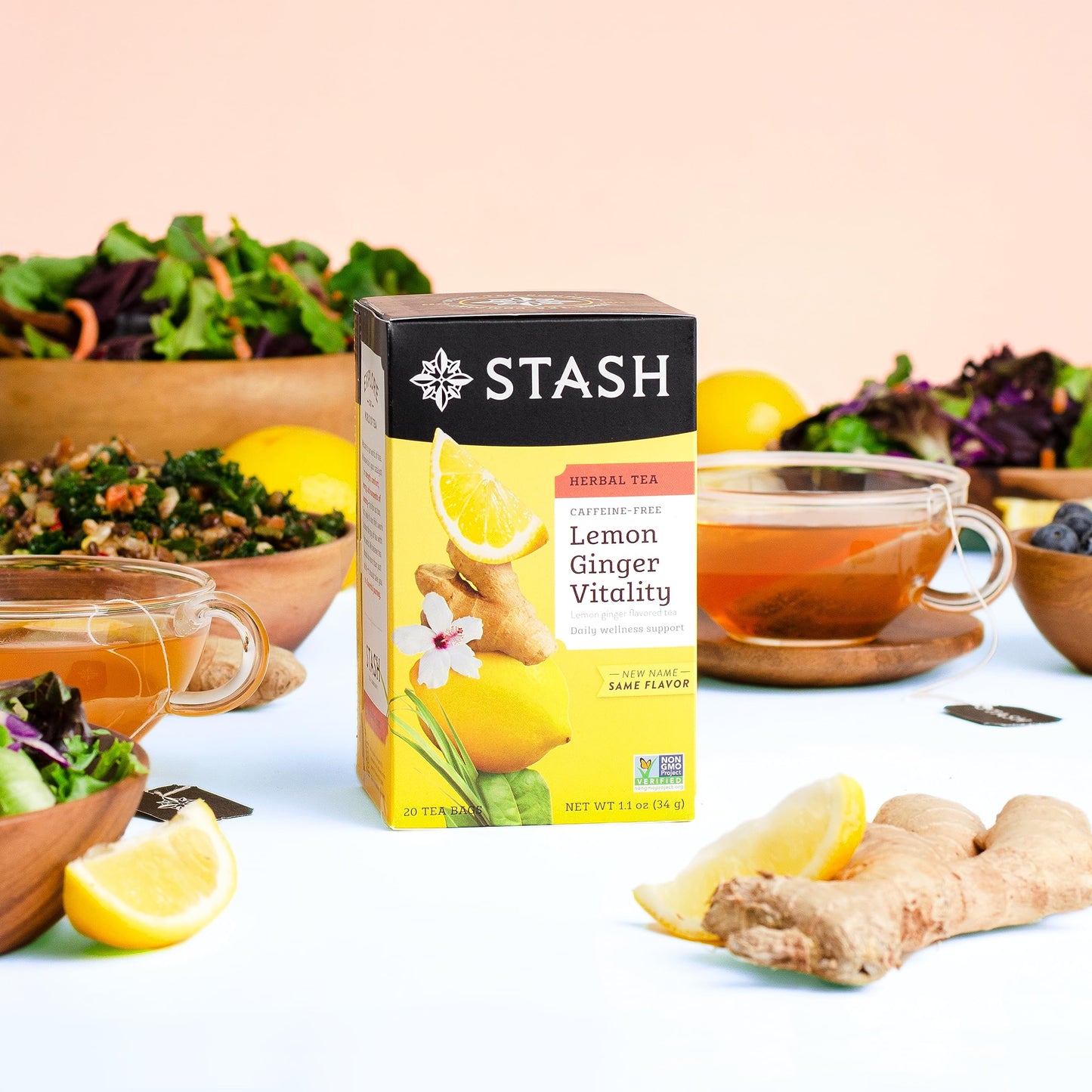 Stash Lemon Ginger Herbal Tea - Caffeine Free, Non-GMO, 20 Count (Pack of 6), Total 120 Bags