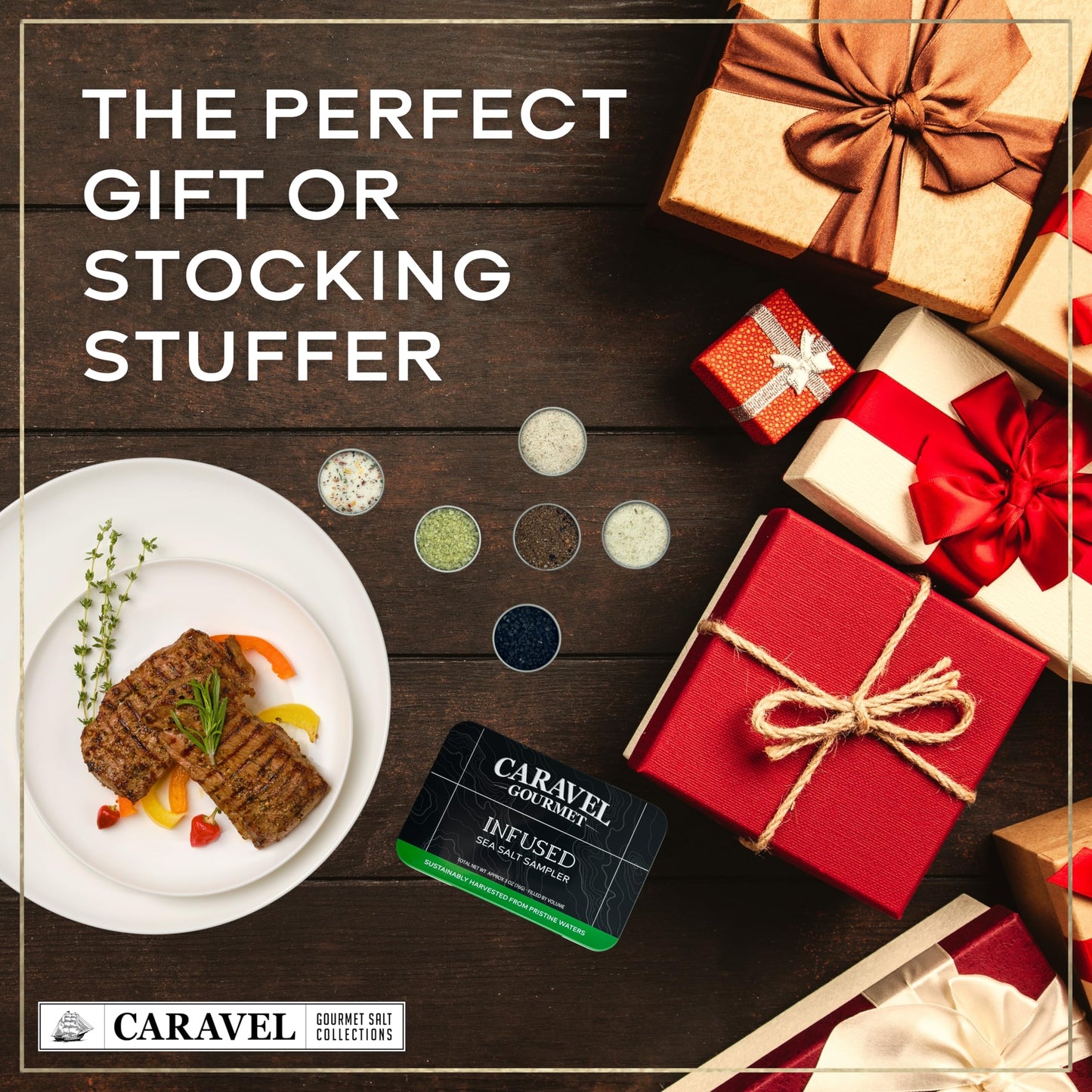 Caravel Gourmet Infused Sea Salt Sampler Set, 6 Flavored Salts, 0.5 oz Each, Gourmet Cooking Gift