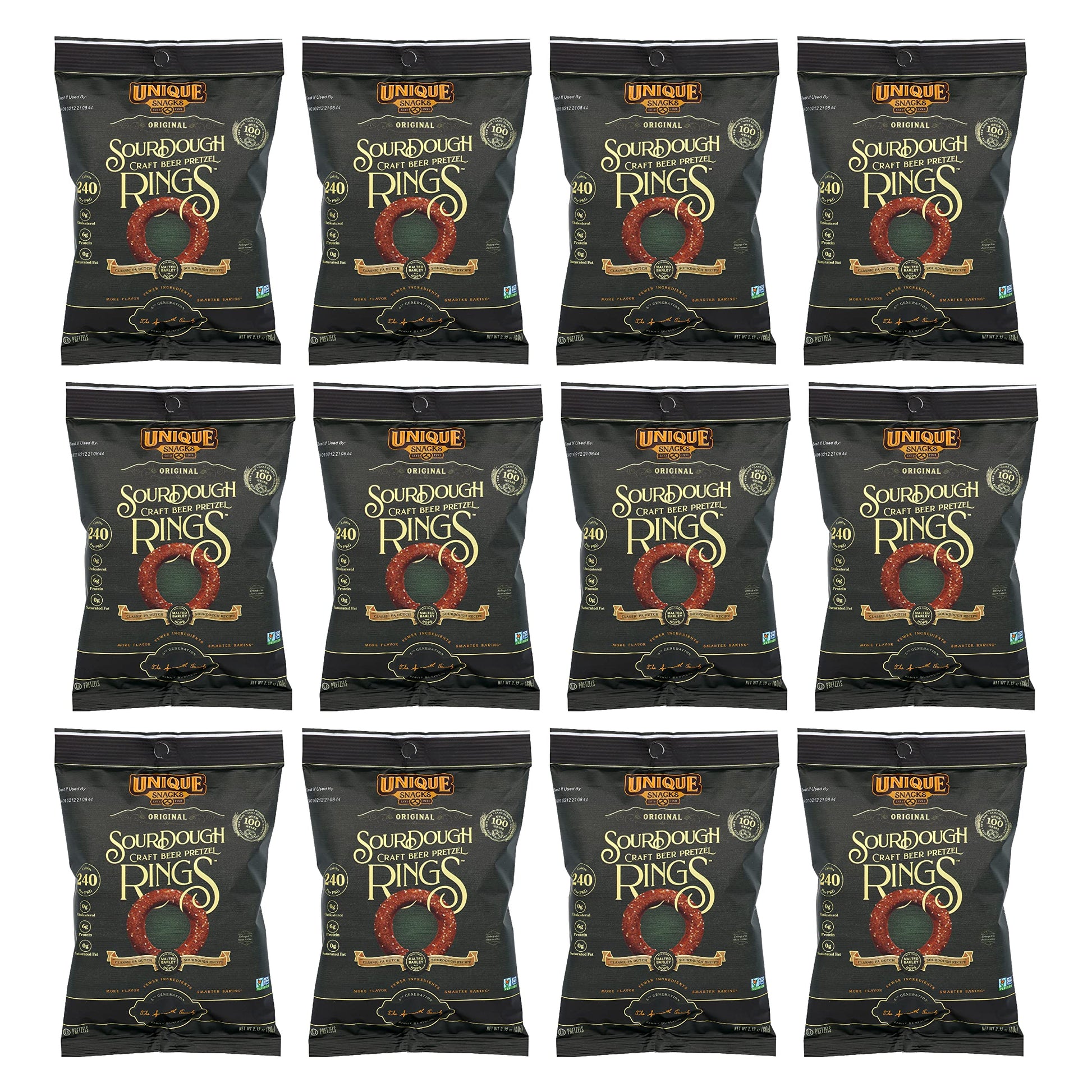 Unique Snacks Sourdough Pretzel Rings, Vegan, OU Kosher, Non-GMO, 2.12 Oz Bag, Pack of 12