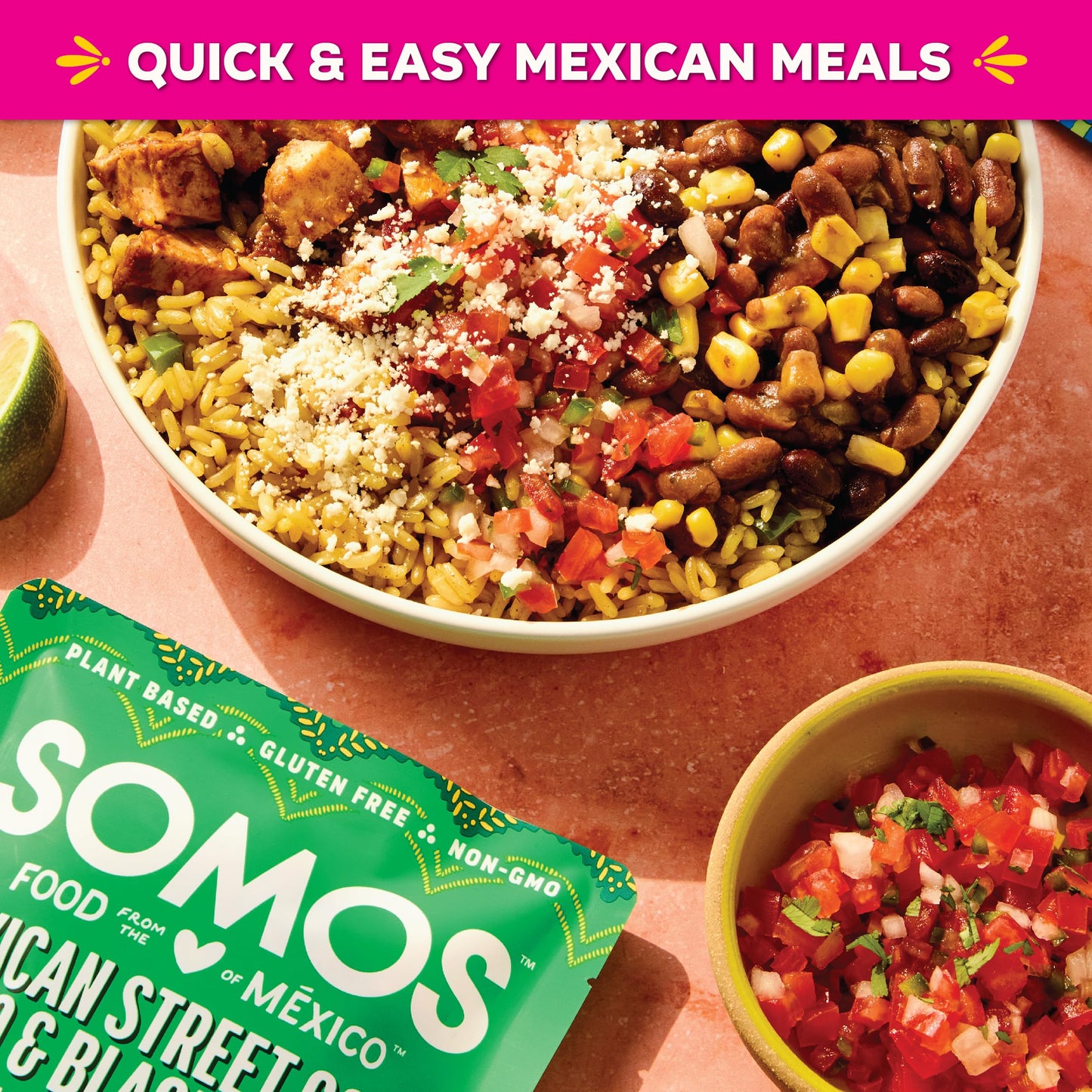 Somos Mexican Street Corn Pinto & Black Beans | Gluten Free, Non-Gmo, Vegan Ready-To-Eat Microwavable Meals - Healthy & Plant Ba