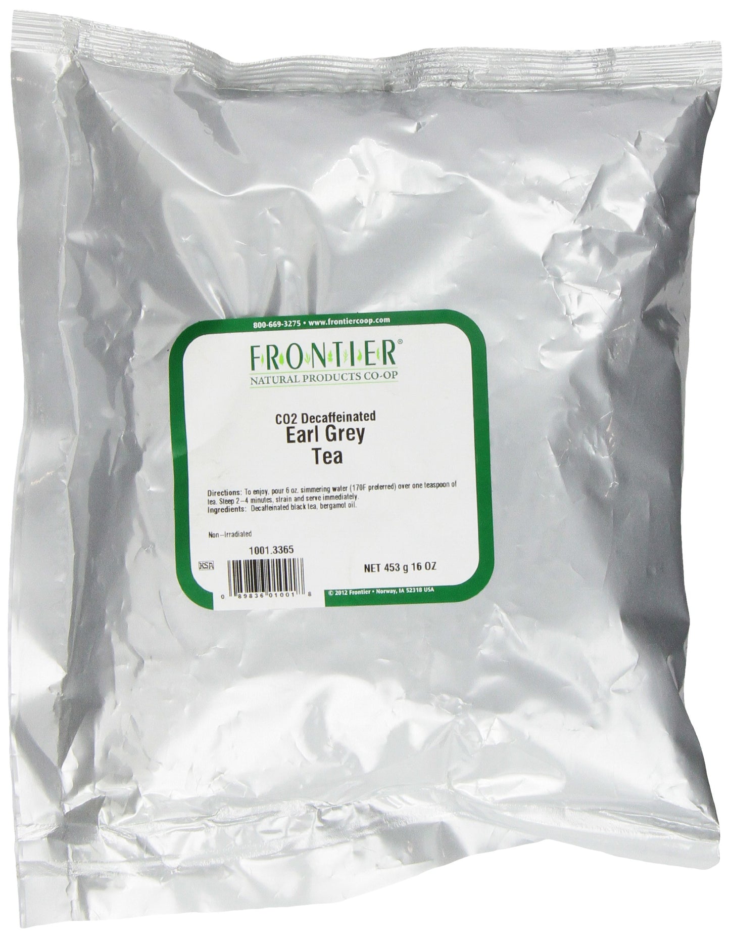 Frontier Co-Op Decaf Earl Grey Black Tea, 1-Pound Bulk Bag, Smoky Tea Flavor With Bergamot Oil, Great With Citrus, Kosher