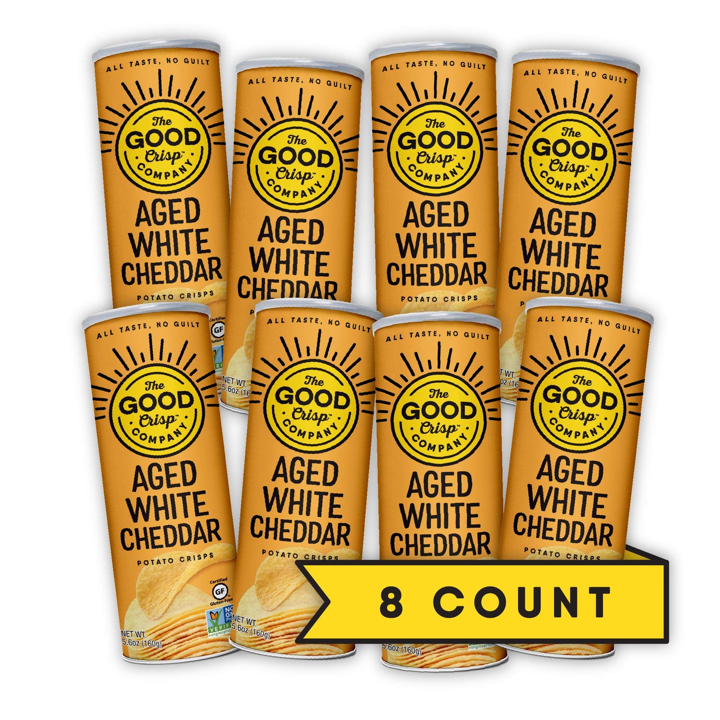 The Good Crisp Company, Aged White Cheddar, Gluten Free Potato Chips (5.6 Ounce Canisters, Pack Of 8), Non-Gmo, Allergen Friendly, Potato Chip Snack Pack, Gluten Free Snacks
