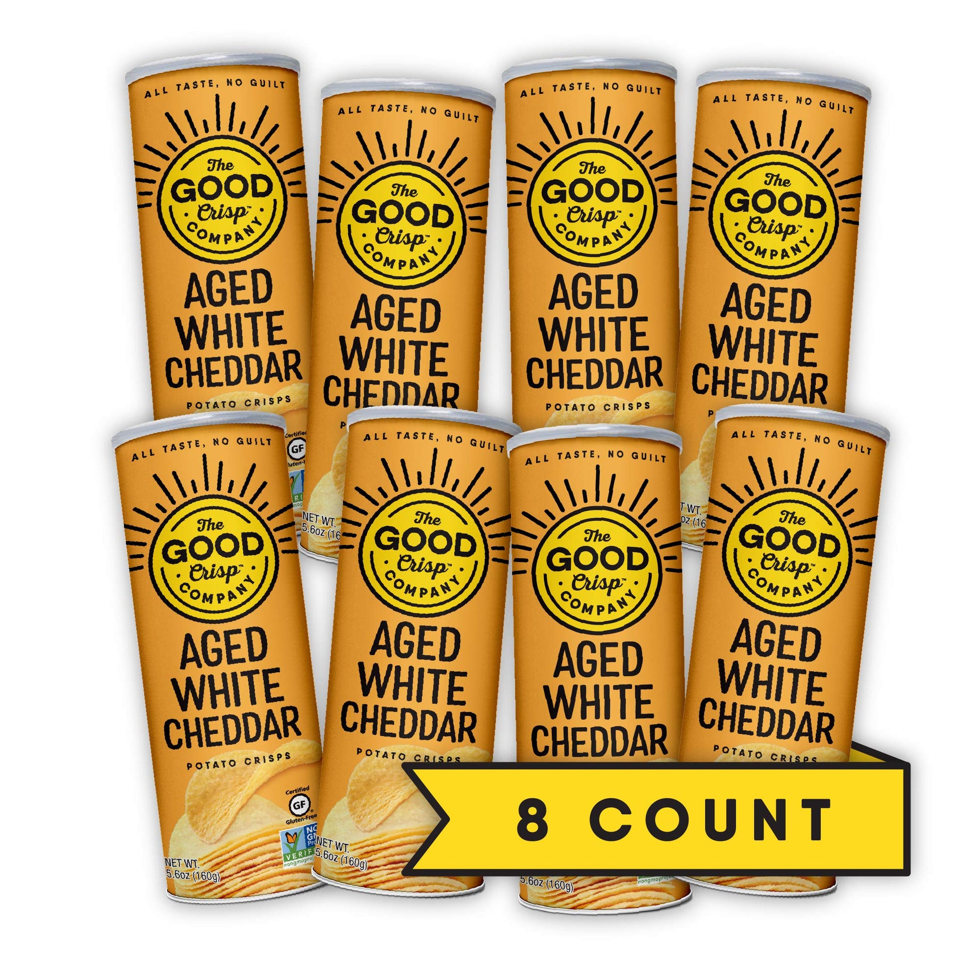 The Good Crisp Company, Aged White Cheddar, Gluten Free Potato Chips (5.6 Ounce Canisters, Pack Of 8), Non-Gmo, Allergen Friendly, Potato Chip Snack Pack, Gluten Free Snacks