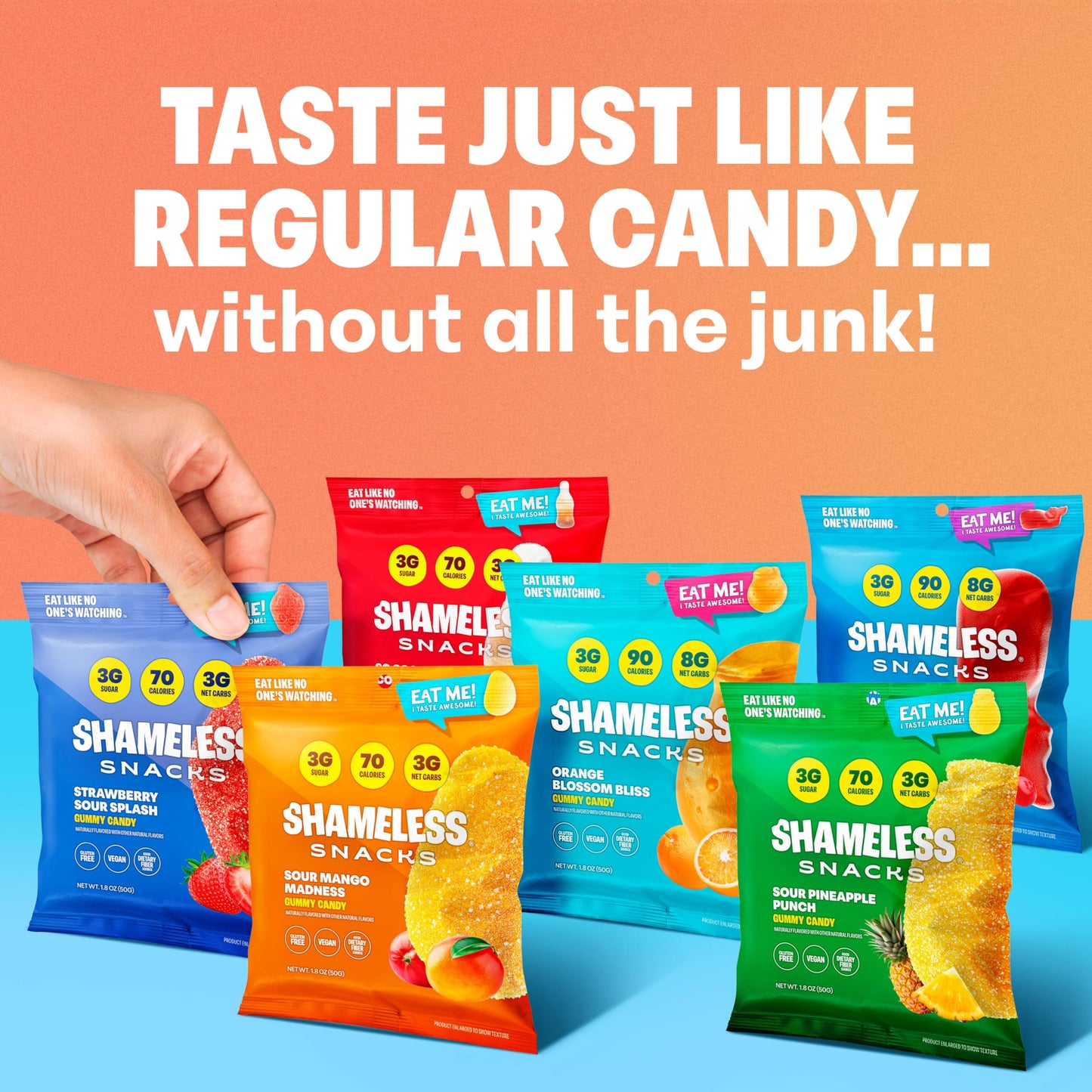 Shameless Snacks Candy Carnival - Healthy Low Sugar Snacks With Pineapple, Mango, Orange, Strawberry & Cola Gummies - Vegan, Glu