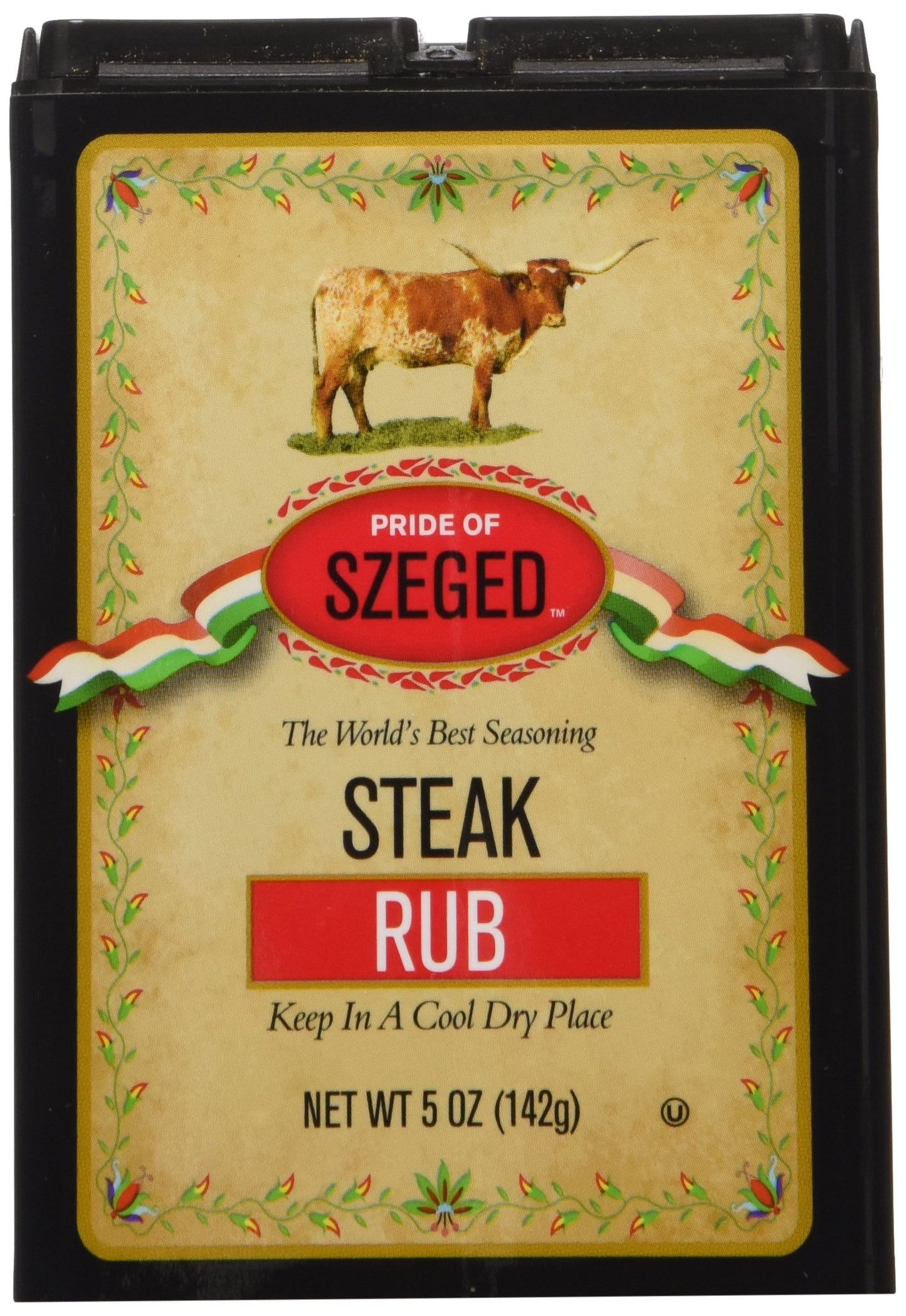Pride Of Szeged Steak Rub Seasoning Spice Mix, Shaker And Pour Top For Steaks Burgers And Beef, 5Oz. Tin, 1-Count