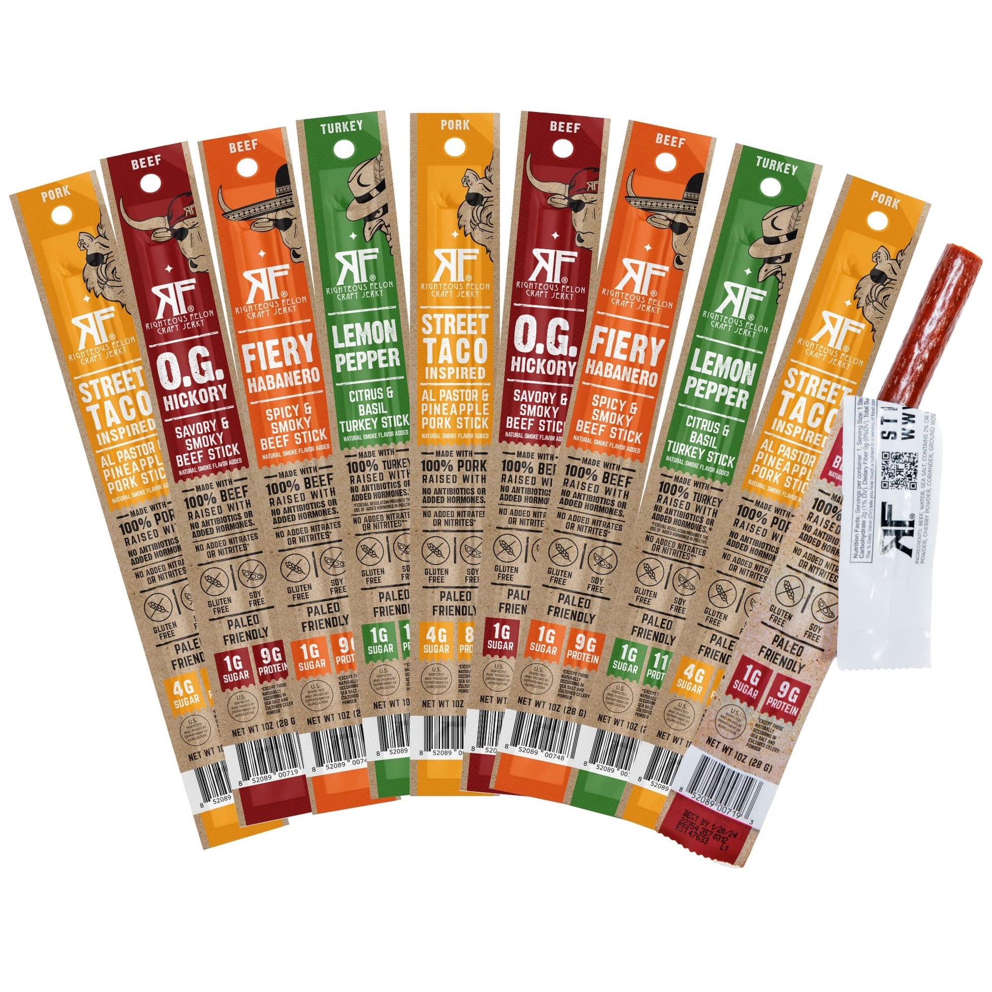 Righteous Felon Jerky Variety Pack Meat Sticks | High Protein, Low Carb, Keto, Gluten Free, Low Sugar, Healthy Snack Stick | All