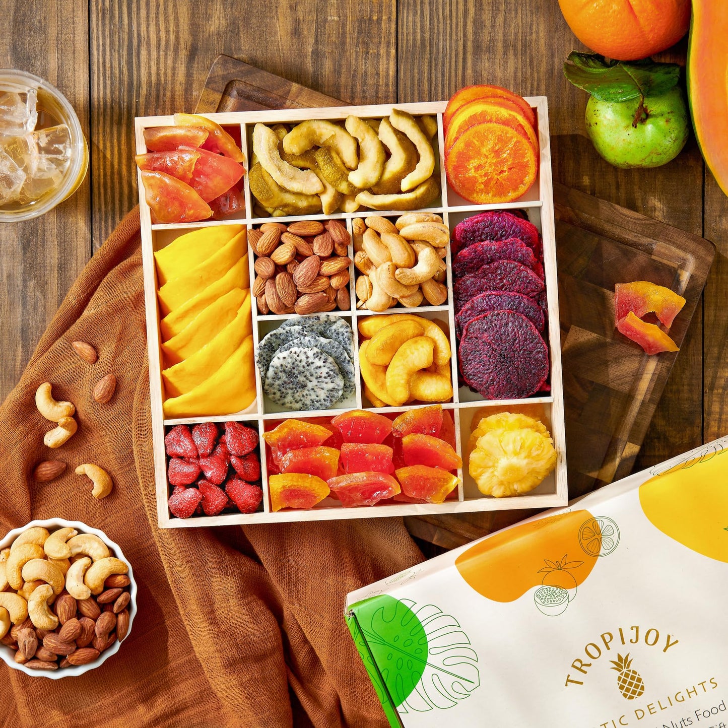 TropiJoy Dried Fruit Gift Basket - 12 Tropical Flavors - XL Size - Soft Dry Fruit and Nuts Gift for Thanksgiving