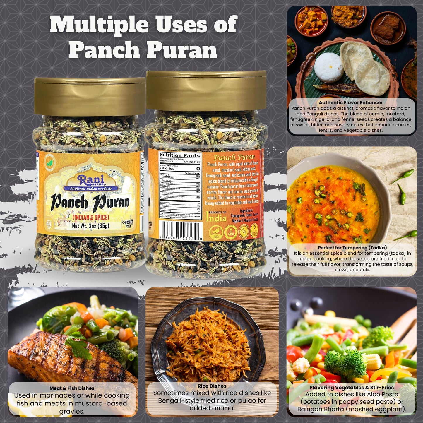 Rani Brand Panch Puran Spice Blend, All Natural, Vegan, Gluten Friendly, 3oz PET Jar