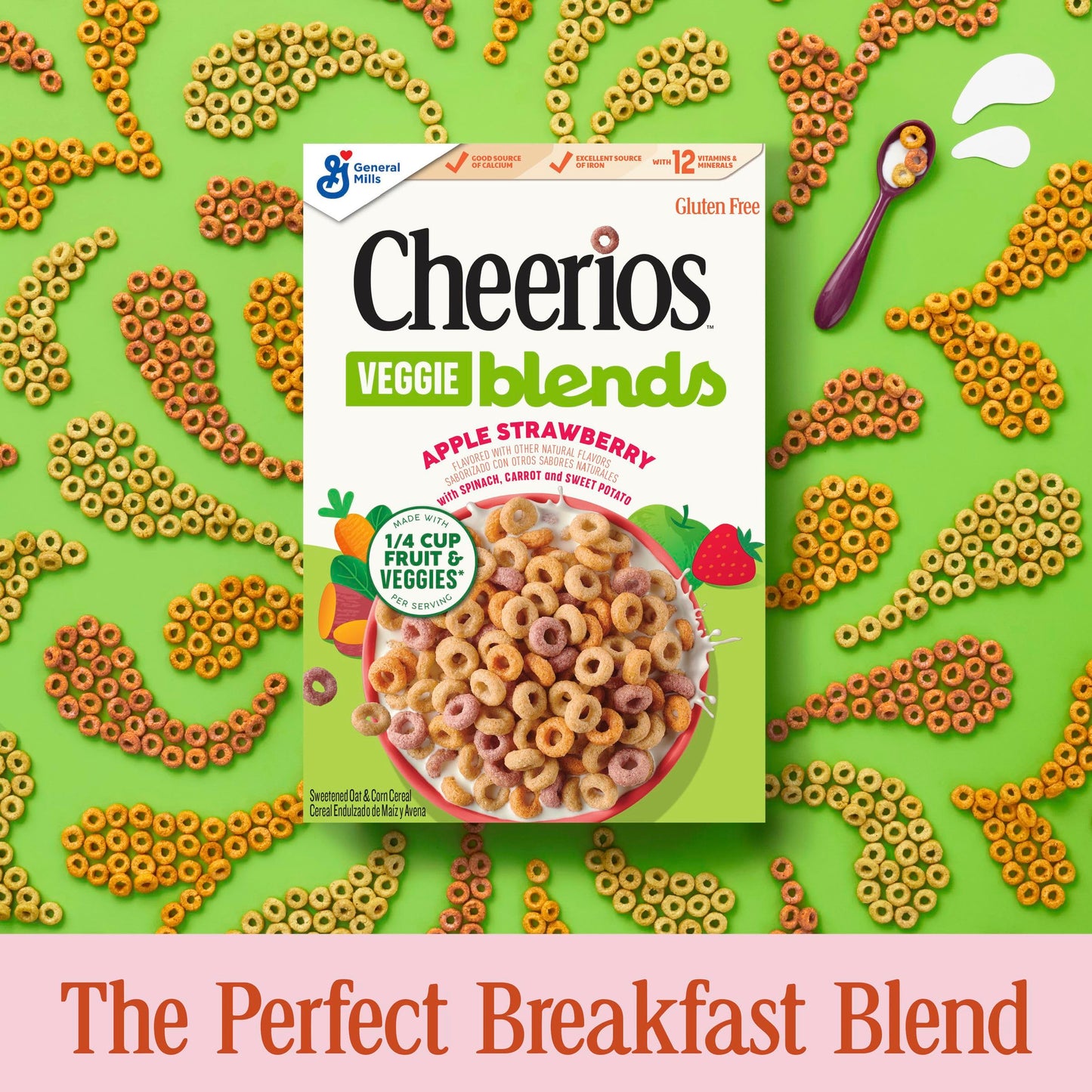 Cheerios Veggie Blends Breakfast Cereal, Apple Strawberry, Made With Fruits And Veggies, Family Size, 18 Oz
