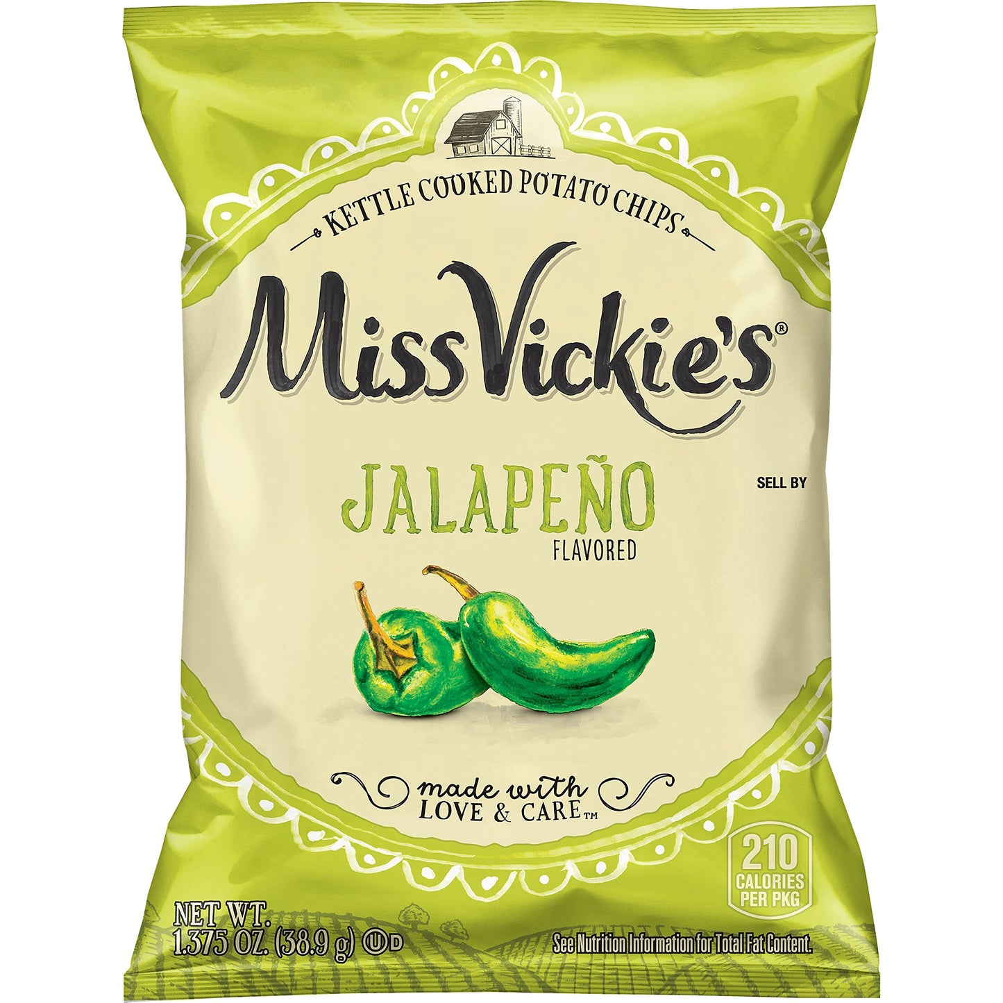 Miss Vickie'S Kettle Cooked Potato Chips, Jalapeno, 1.375 Ounce (Pack Of 64)