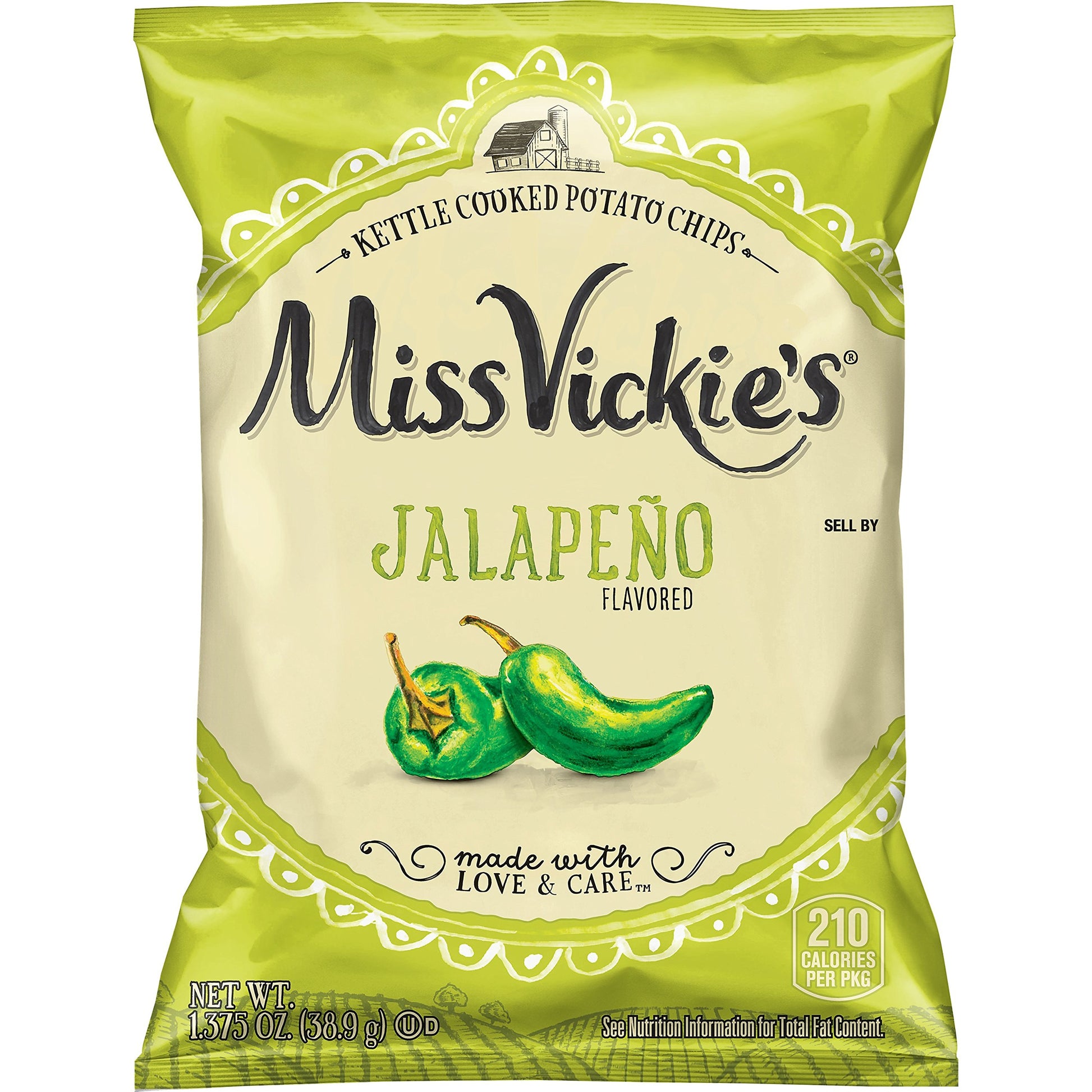 Miss Vickie'S Kettle Cooked Potato Chips, Jalapeno, 1.375 Ounce (Pack Of 64)