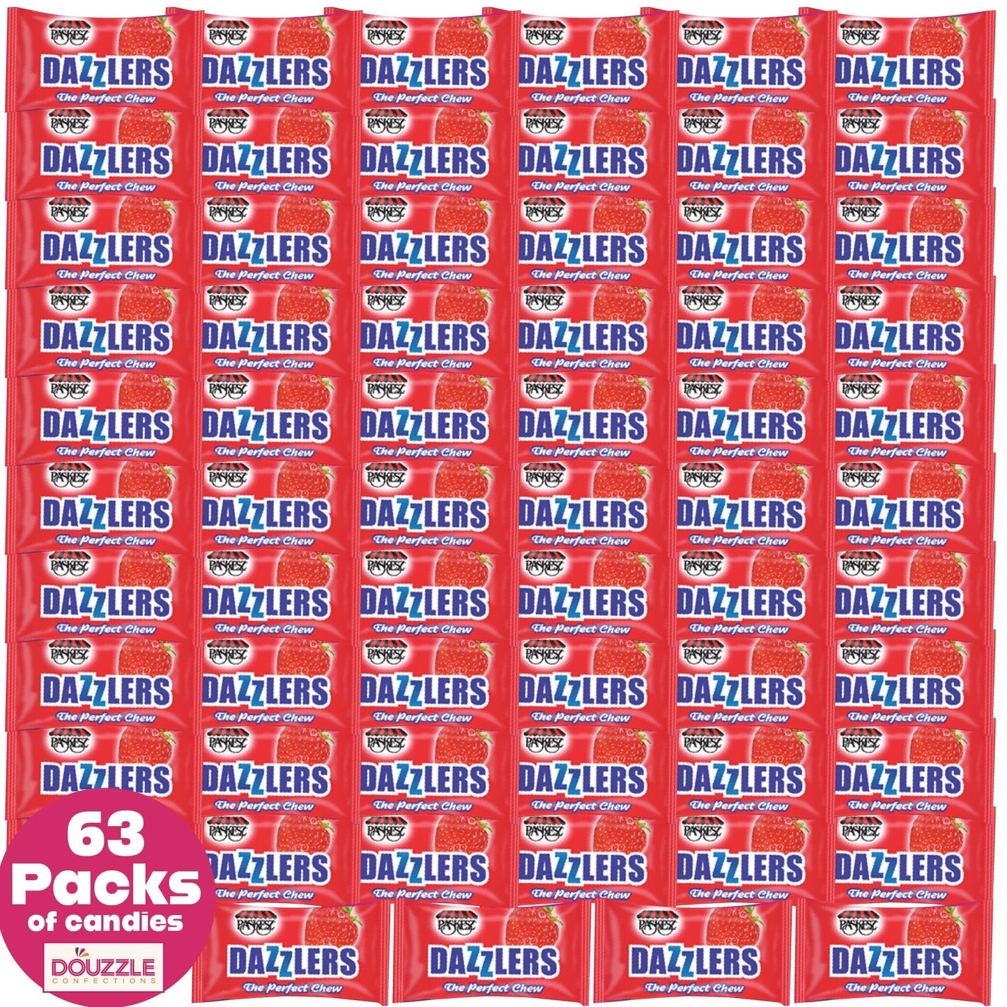Douzzle Dazzlers Strawberry Chews, The Perfect Chew Candy (63 Count, Pack Of 1) Individually Wrapped Candies, Birthday Party Fav