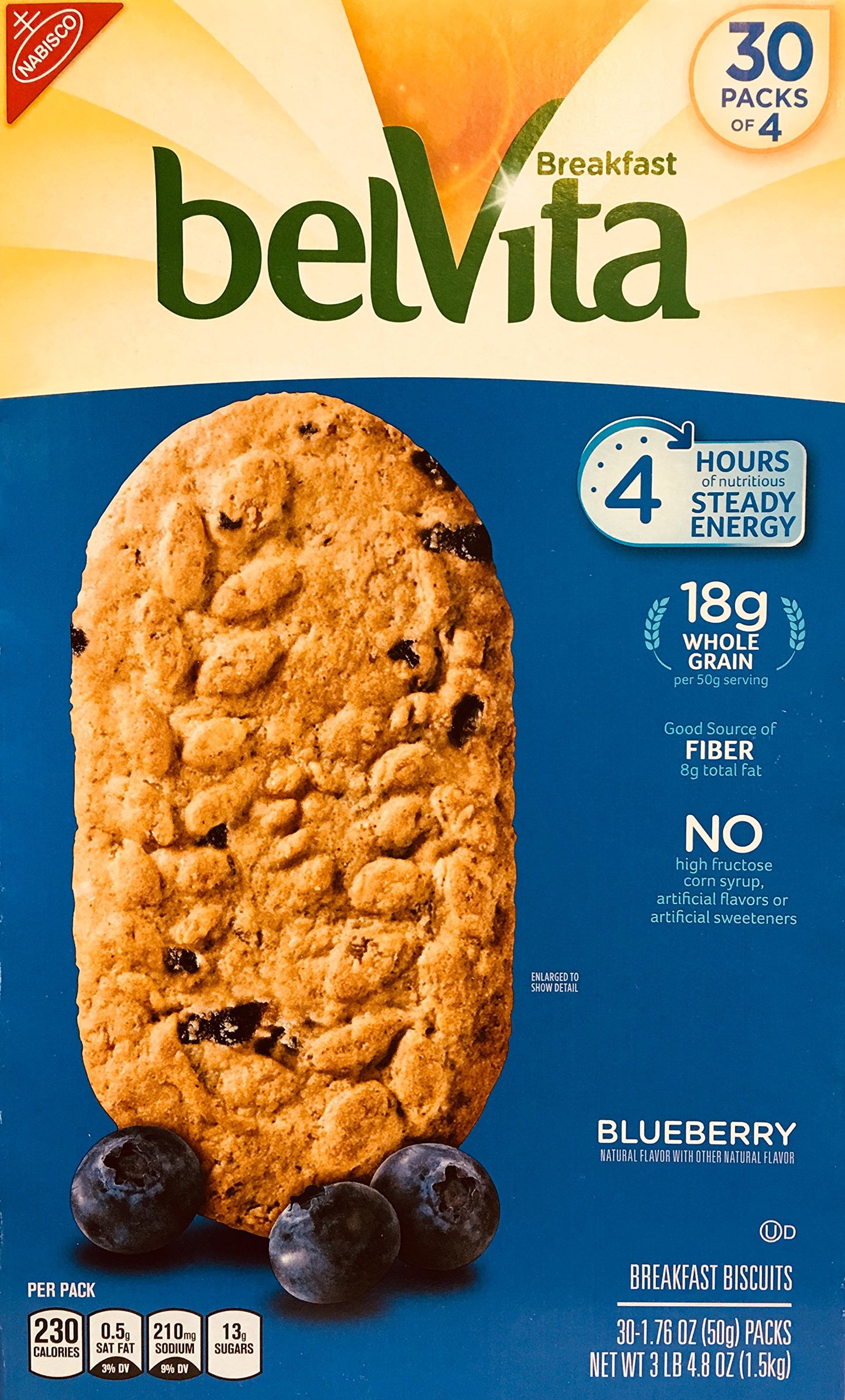 Belvita Blueberry Breakfast Biscuits, Pack of 30, 5 Count Each, Model 1229303, Blue, Ideal for On-the-Go Snacking