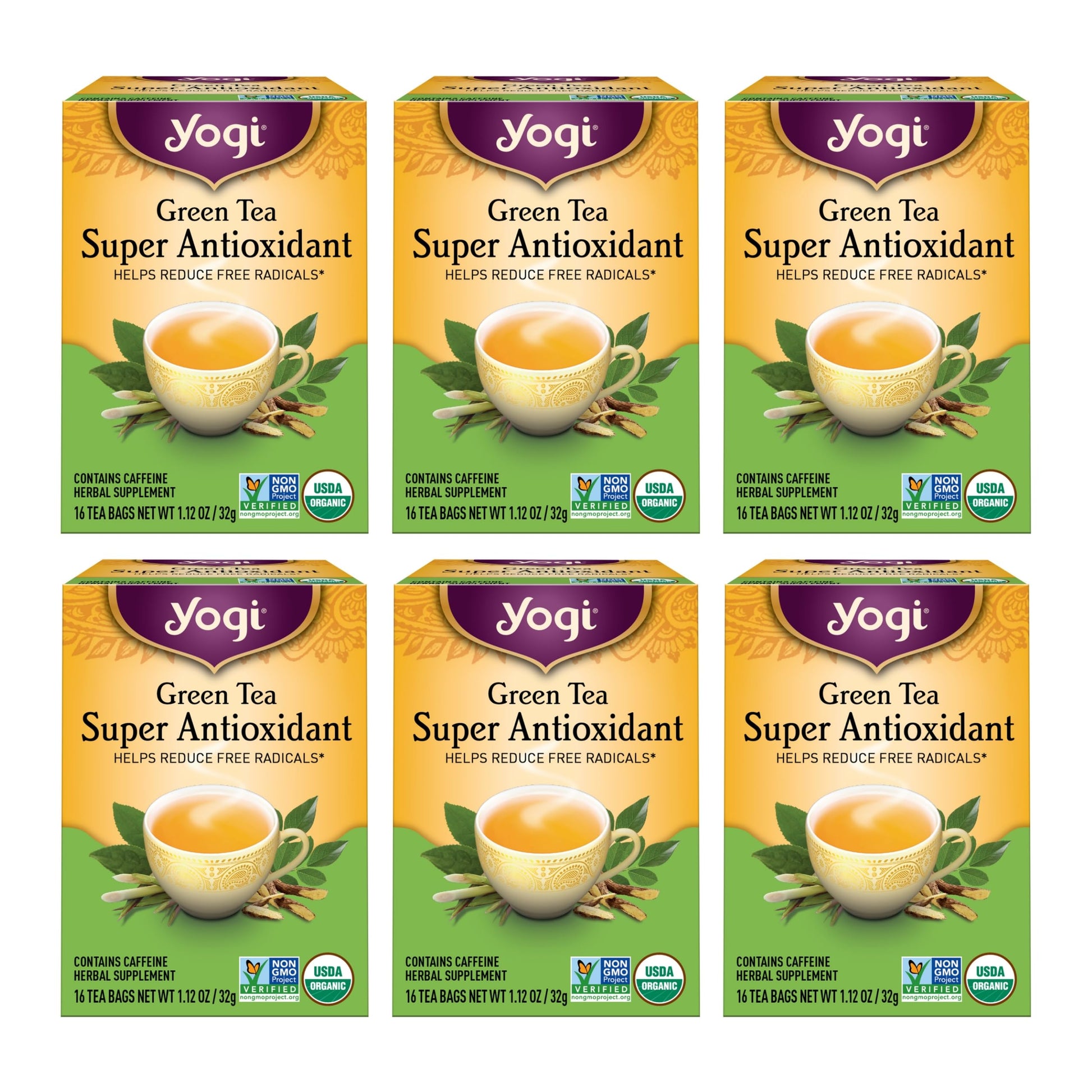 Yogi Tea - Green Tea Super Antioxidant (6 Pack) - Organic Green Tea Blend To Support Overall Health - 96 Tea Bags