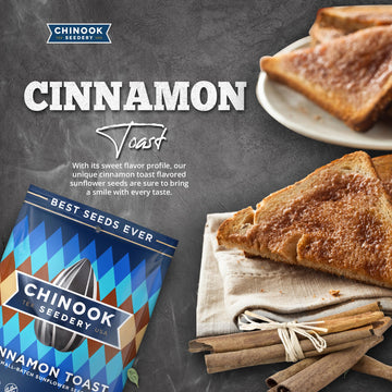 Chinook Seedery Roasted Jumbo Sunflower Seeds - Keto Snacks - Gluten Free, Non GMO - 4 oz (Pack of 3) - Cinnamon Toast Flavor