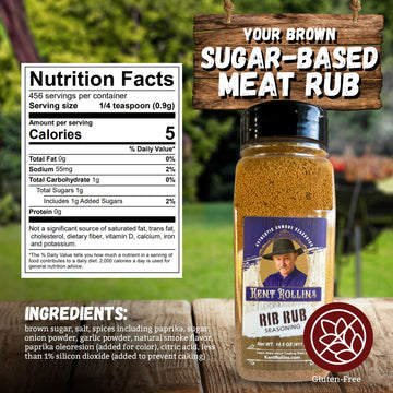 Kent Rollins Rib Rub Seasoning, Gluten Free, 13 oz, Ideal for Ribs, Pork, Chicken, Shrimp & Other Meat