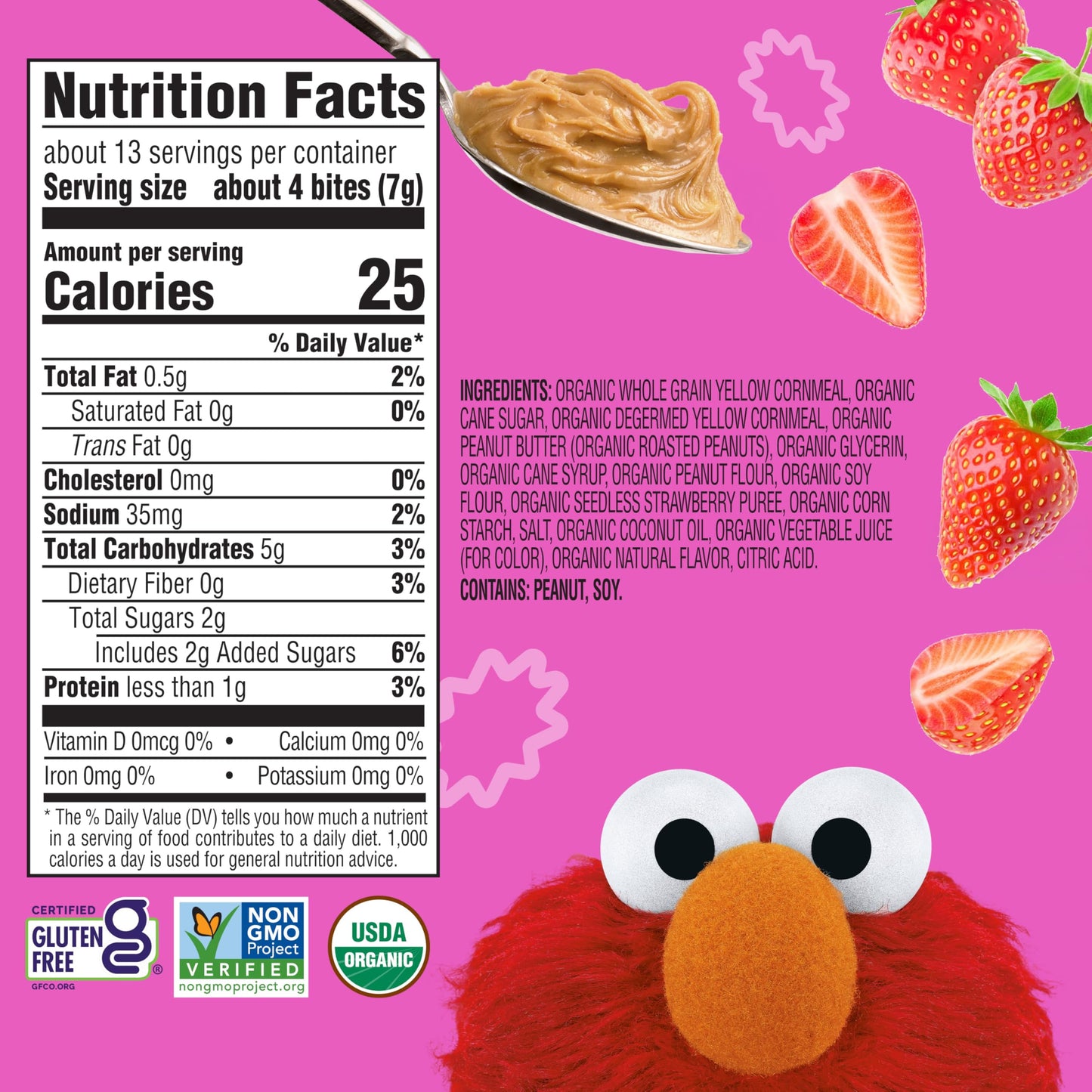 Earths Best Organic Kids Snacks, Sesame Street Toddler Snacks, Organic Pb&J Bites For Toddlers 2 Years And Older, Peanut Butter And Strawberry Flavored With Other Natural Flavors, 3.17 Oz (Pack Of 6)