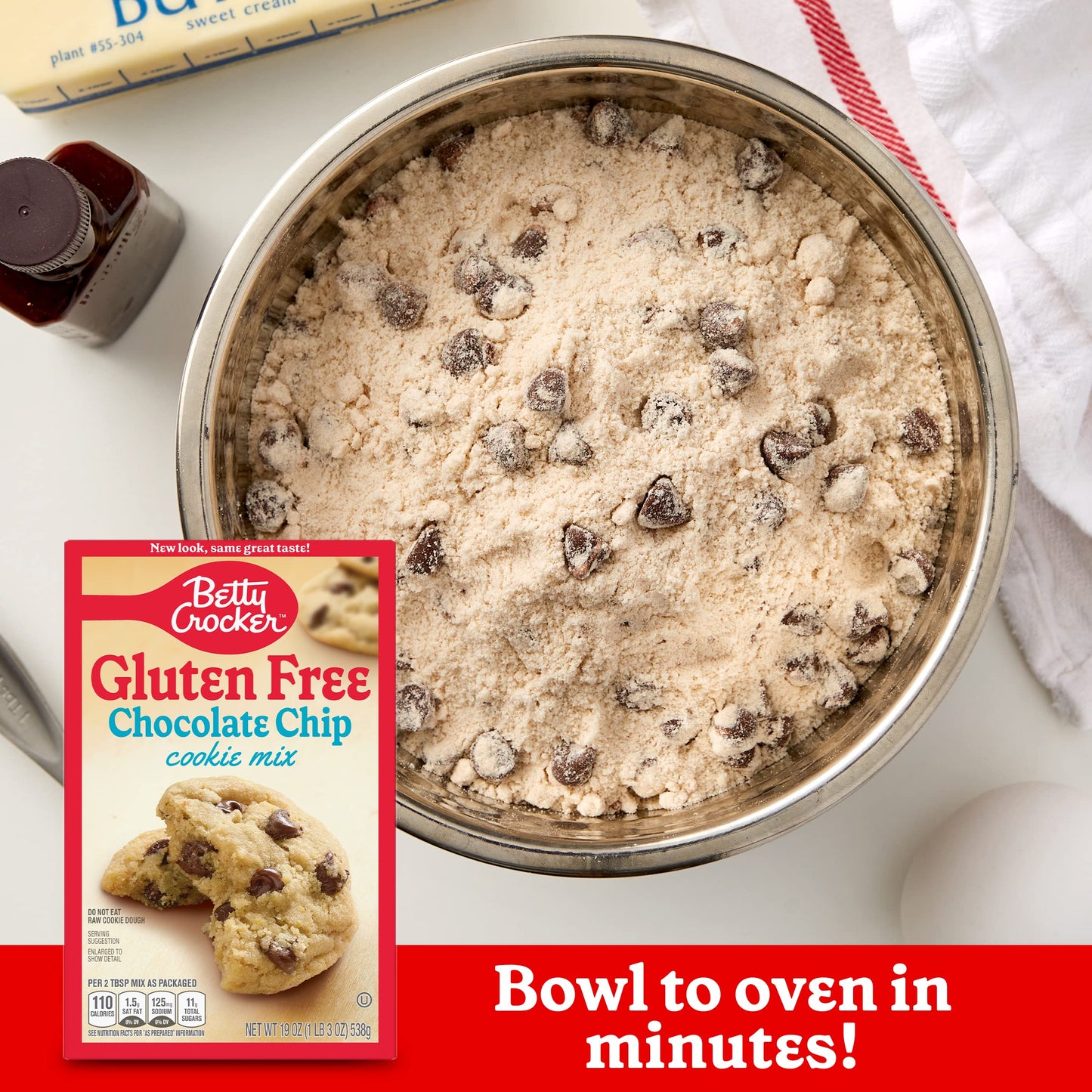 Betty Crocker Gluten Free Cookie Mix, Chocolate Chip, 19 Oz, Pack of 4