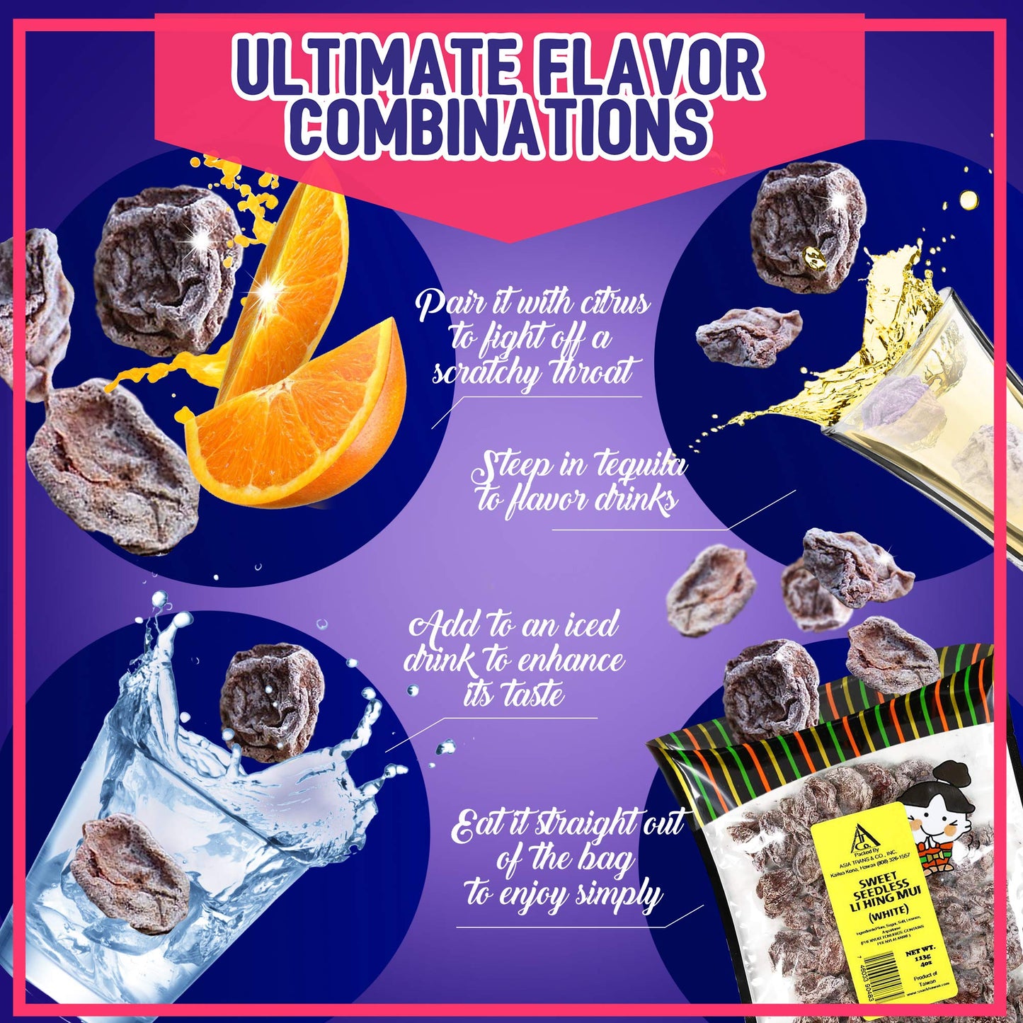 Asia Trans & Co. Sweet Seedless Li Hing Mui   Seed Plums - Naturally Sweet Dried Asian Plum Candy, 4 oz