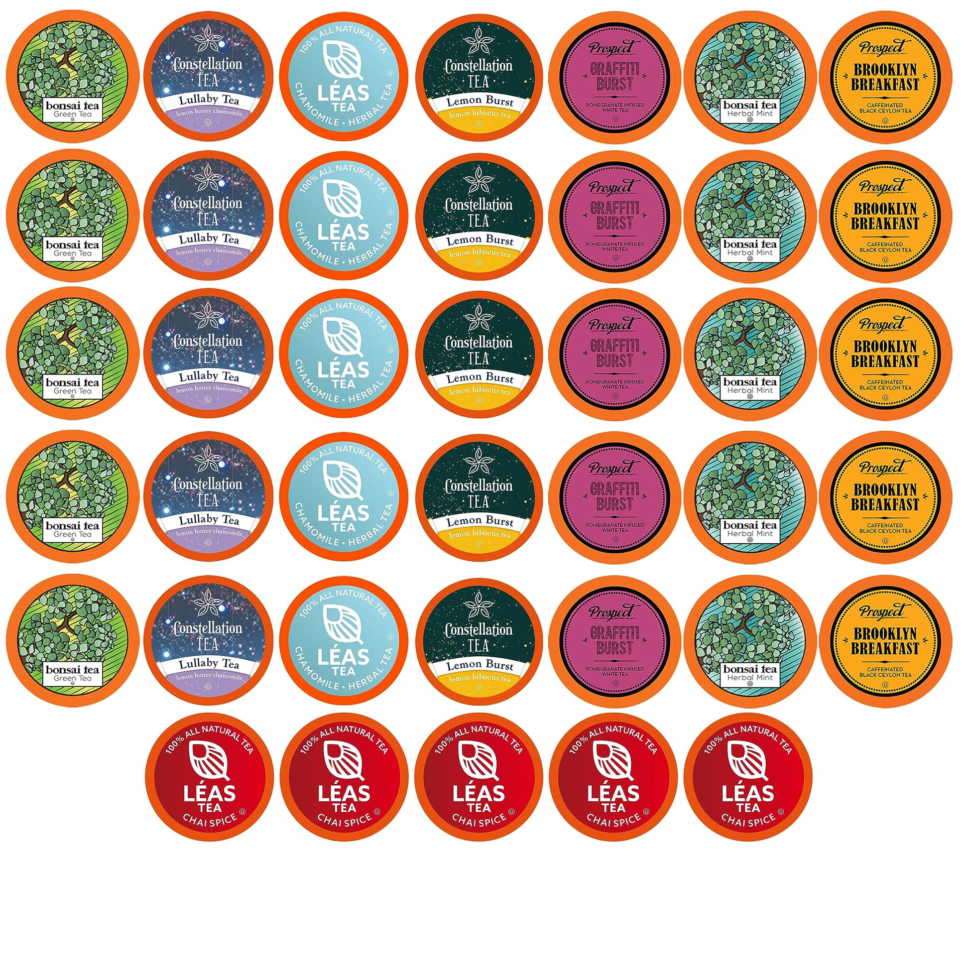 Two Rivers Coffee Tea Pods, Assorted Tea Pack, 40 Count, Compatible with K Cup Brewers, 5 Cups of Each Flavor