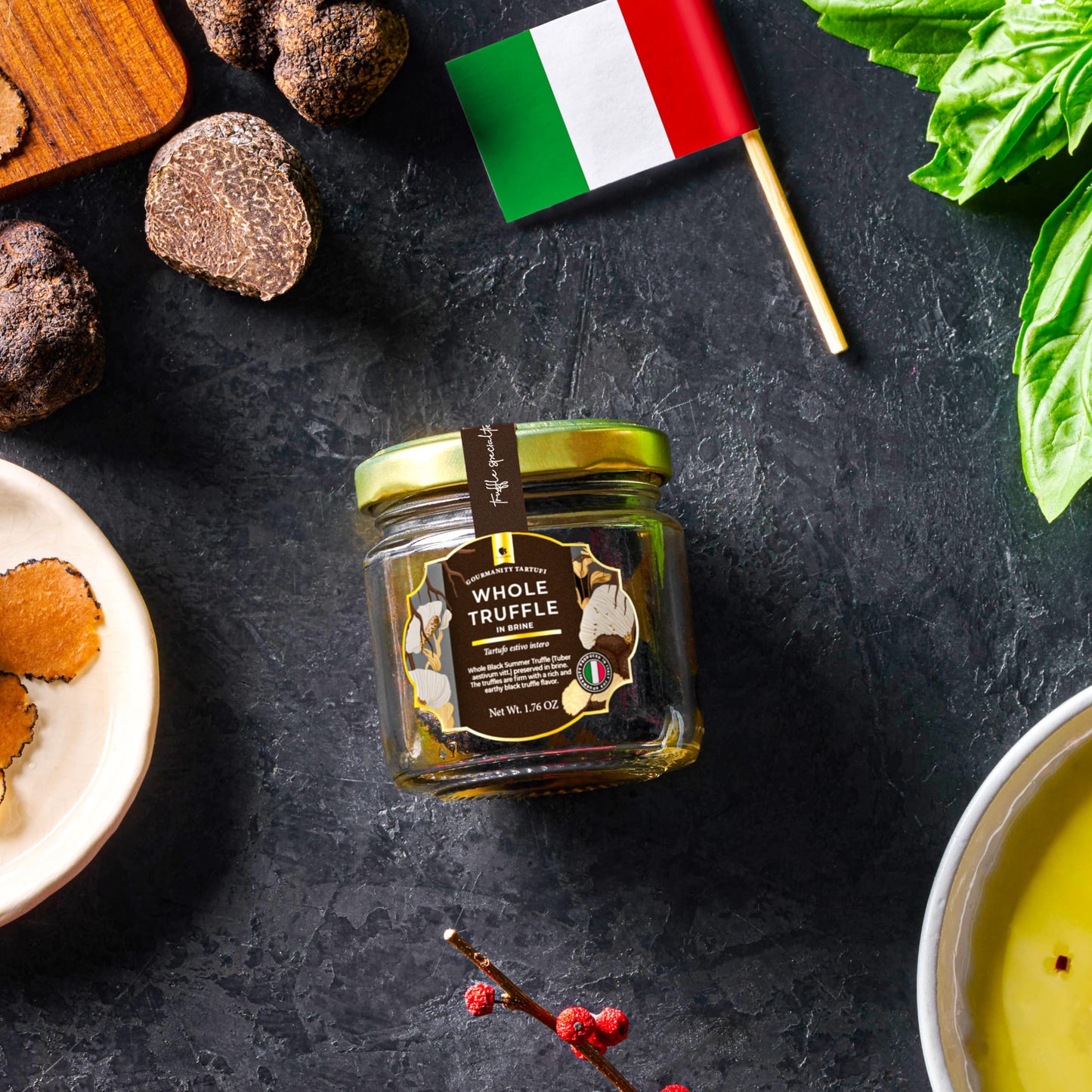 Gourmanity Tartufi Whole Black Truffles In Brine, Preserved Black Summer Truffles (Tuber Aestivum Vitt.) From Italy [1.76Oz Jar]