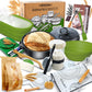 BICRET Sourdough Bread Baking Supplies Kit with 34 oz Starter, 2 Silicone Proofing Baskets, Large, Green, Model FJKIT-2