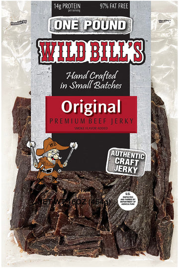 Wild Bills Hickory Smoked Beef Jerky Pieces, 16 Ounce Pack, High-Quality Snack