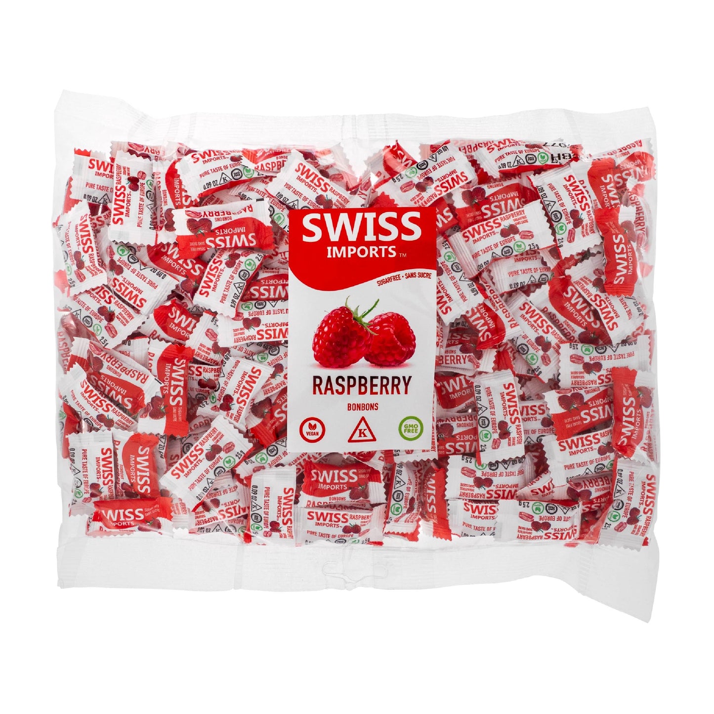 Swiss Imports Sugar Free Bonbons Hard Candy Drops, Raspberry, 200 Individually Wrapped Pieces, 500g/17.6oz