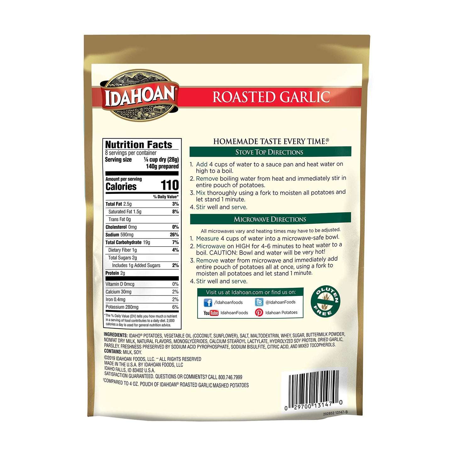 Idahoan Roasted Garlic Mashed Potatoes, 4 Oz Pouch