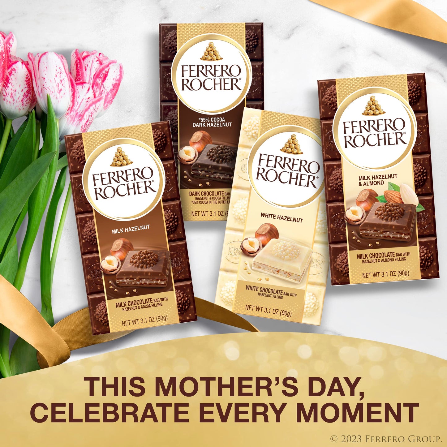 Ferrero Rocher Premium Chocolate Bars, 8 Pack, Dark Chocolate Hazelnut And Crunchy Salted Caramel, Individually Wrapped, 3.1 Oz