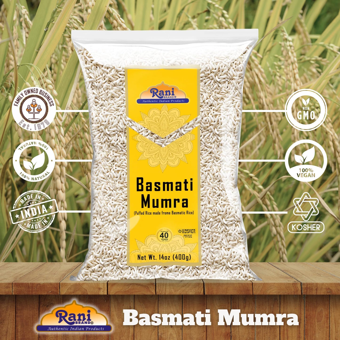 Rani Basmati Mumra (Puffed Rice) 14Oz (400G) ~ All Natural | No Color | Gluten Friendly | Vegan | Non-Gmo | No Salt Or Fillers |