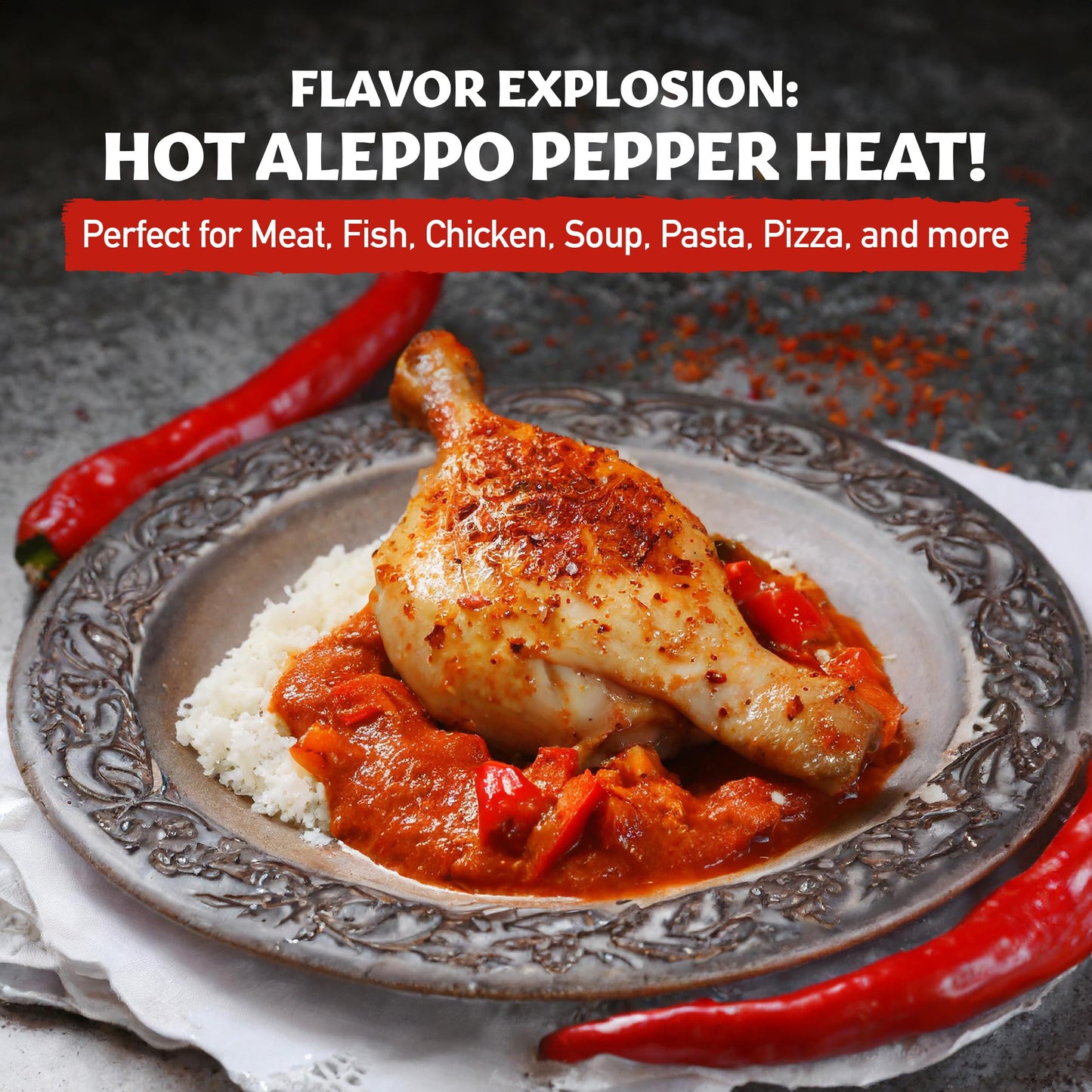 Eastanbul Extra Hot Aleppo Pepper Flakes, 5.3oz (150g) - Crushed Turkish Spice, Rich Flavor, Similar to Gochugaru Chili Flakes, Red