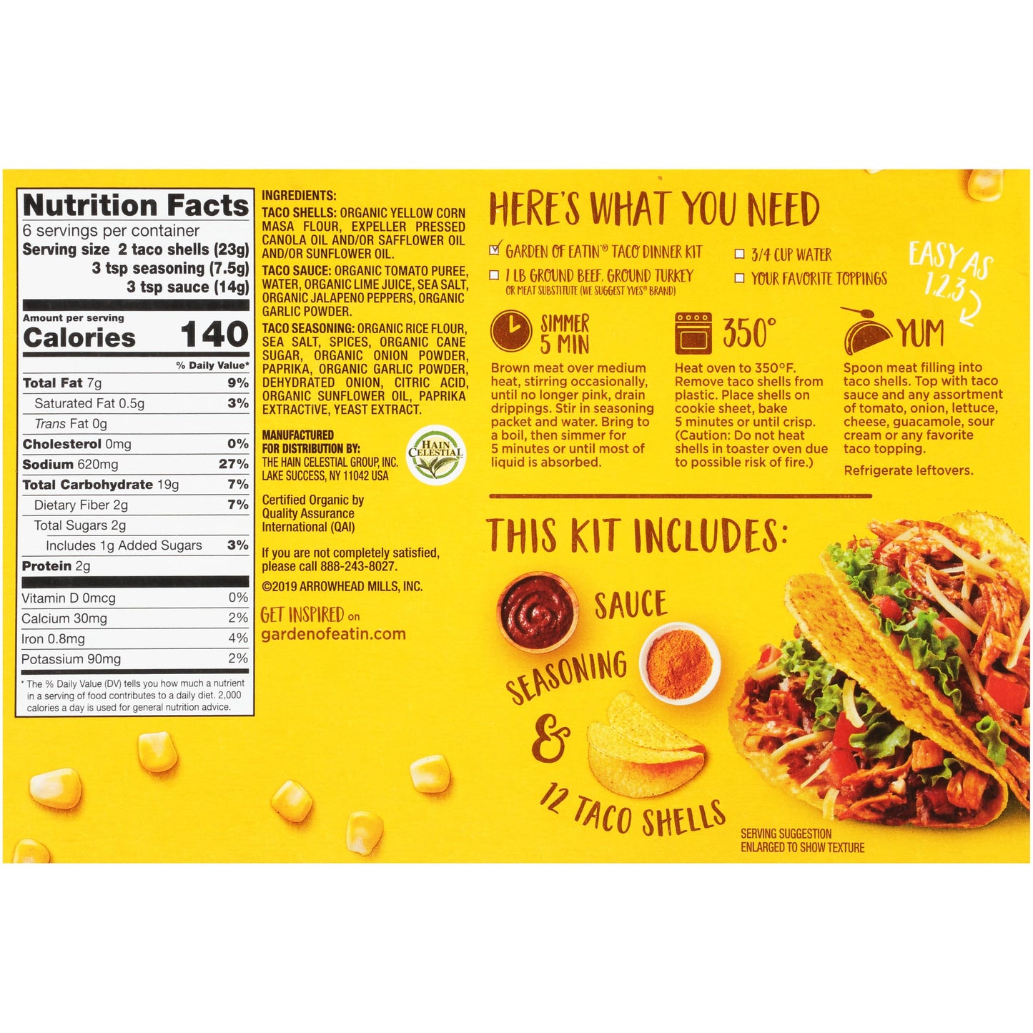 Garden Of Eatin', Yellow Corn Taco Shells, Dinner Kit, 12 Taco Shells, 9.4 Oz