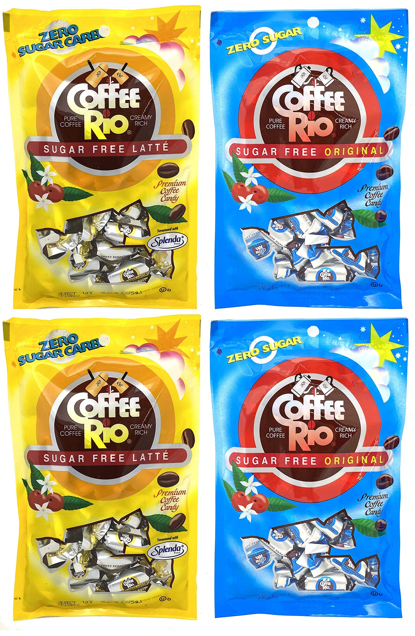 Coffee Rio Coffee Sugar Free Candy Variety Pack Of 4 - Original And Caffe Latte, 3 Ounces - Candy Sugar Free, Zero Sugar Carbs,