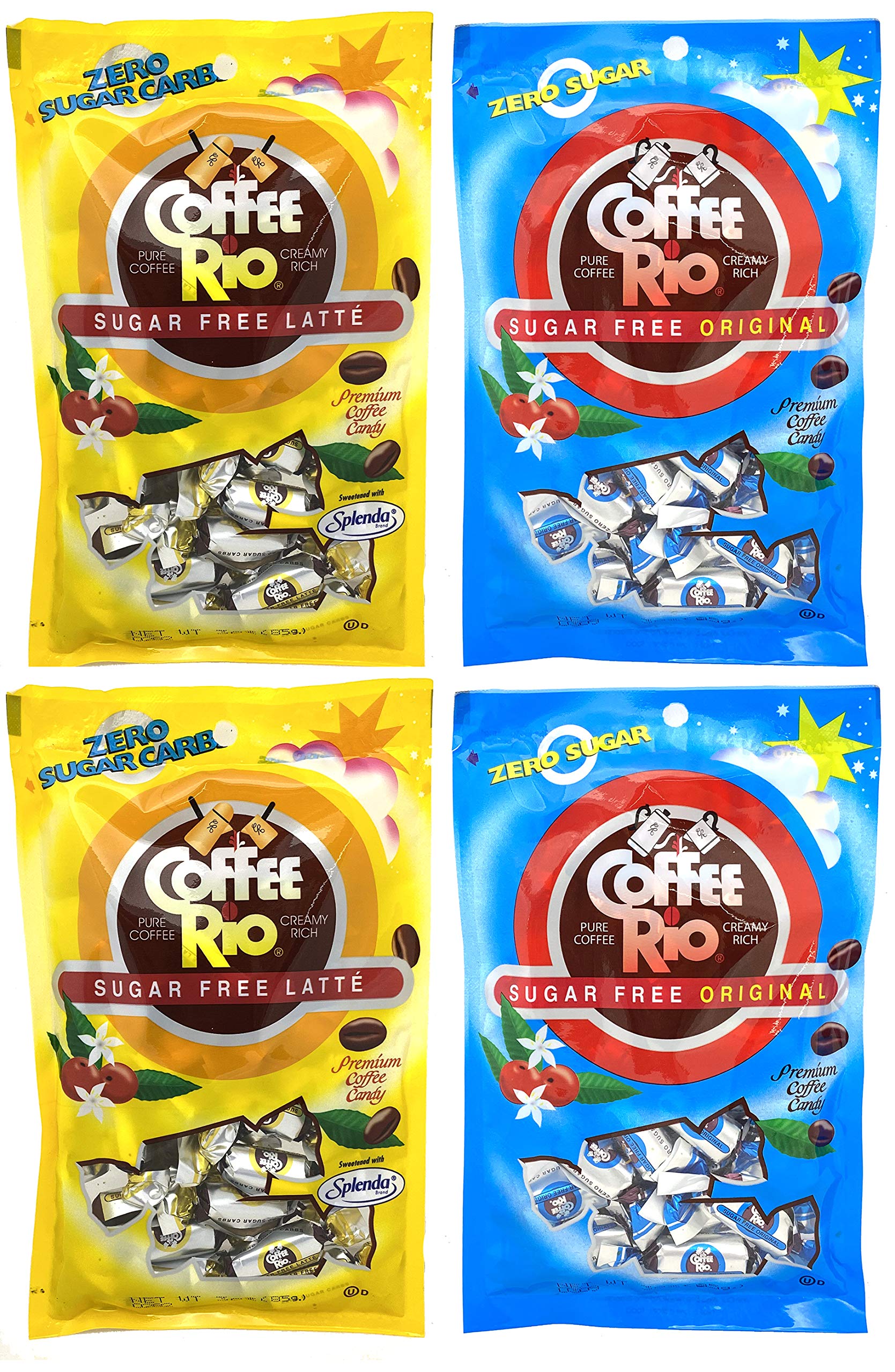 Coffee Rio Coffee Sugar Free Candy Variety Pack Of 4 - Original And Caffe Latte, 3 Ounces - Candy Sugar Free, Zero Sugar Carbs,