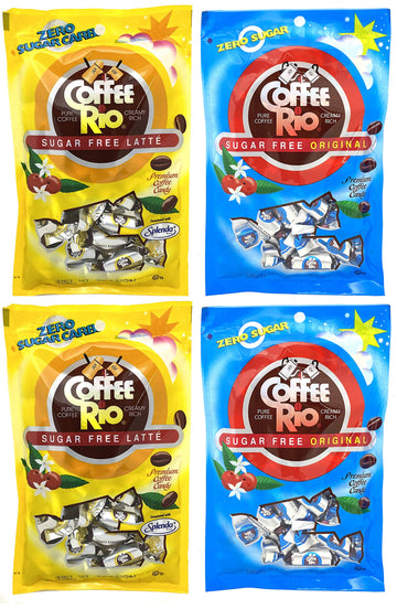 Coffee Rio Coffee Sugar Free Candy Variety Pack Of 4 - Original And Caffe Latte, 3 Ounces - Candy Sugar Free, Zero Sugar Carbs,
