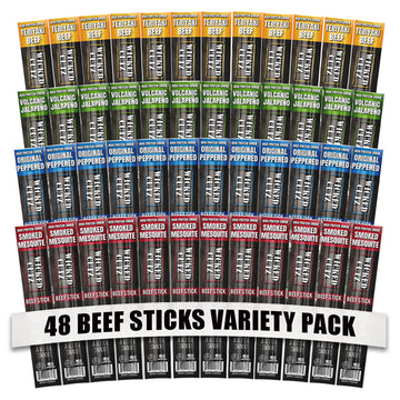 Wicked Cutz Beef Sticks Variety Pack, 15g Protein, 4 Flavors, 1.5 oz each, 48 Pack, USA Made High Protein Snacks